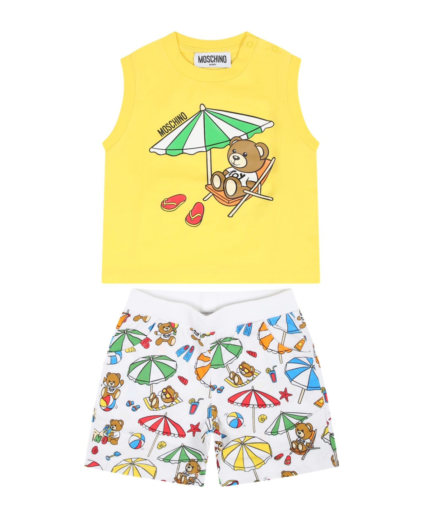 Moschino Yellow Sports Suit For Baby Boy With Teddy Bear - Yellow ボトムス