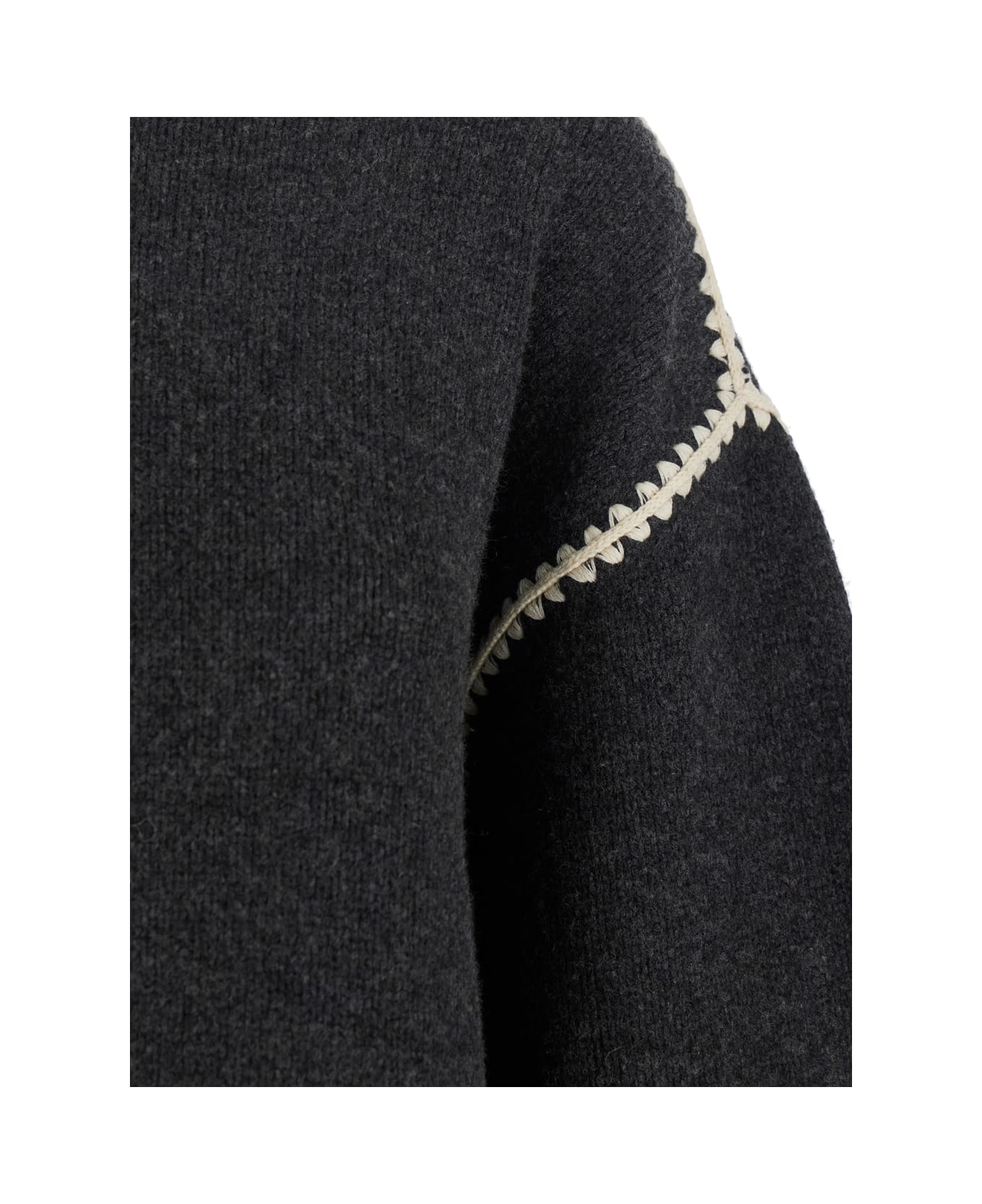 Totême Grey Crewneck Sweater With Embroidery Detail On The Sleeve In Wool And Cashmere Blend Woman - Grey