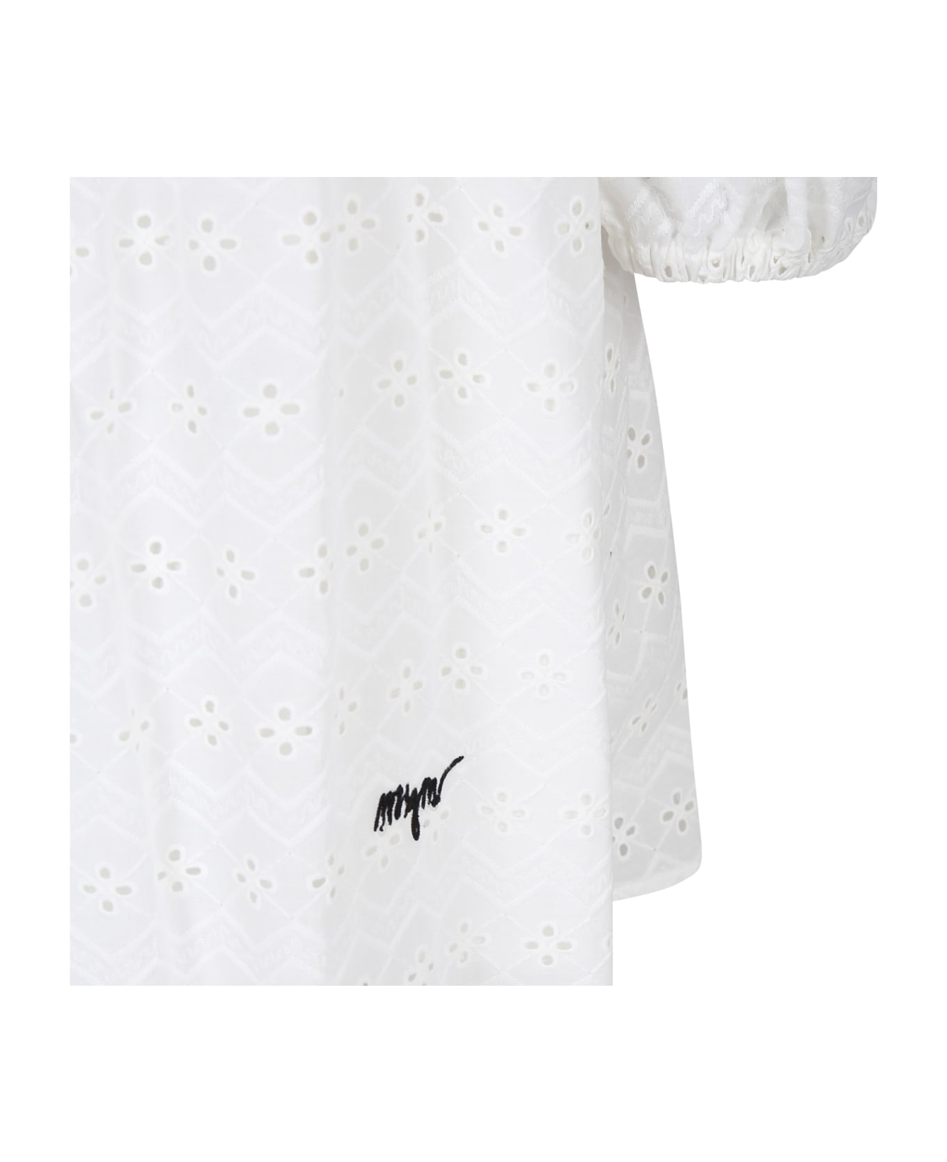 MSGM White Dress For Girl With Broderie Anglaise - White