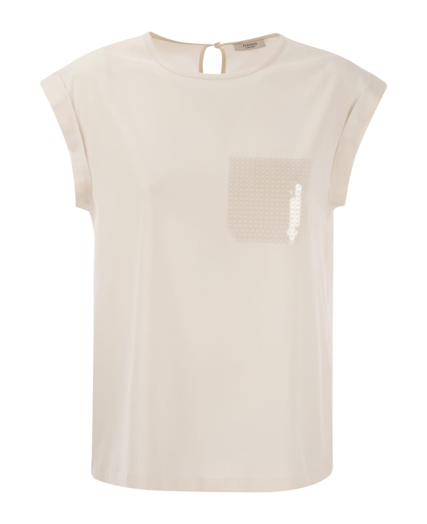 Peserico Top In Precious Silk Crepe De Chine With Watery Embroidery - Pearl Tシャツ