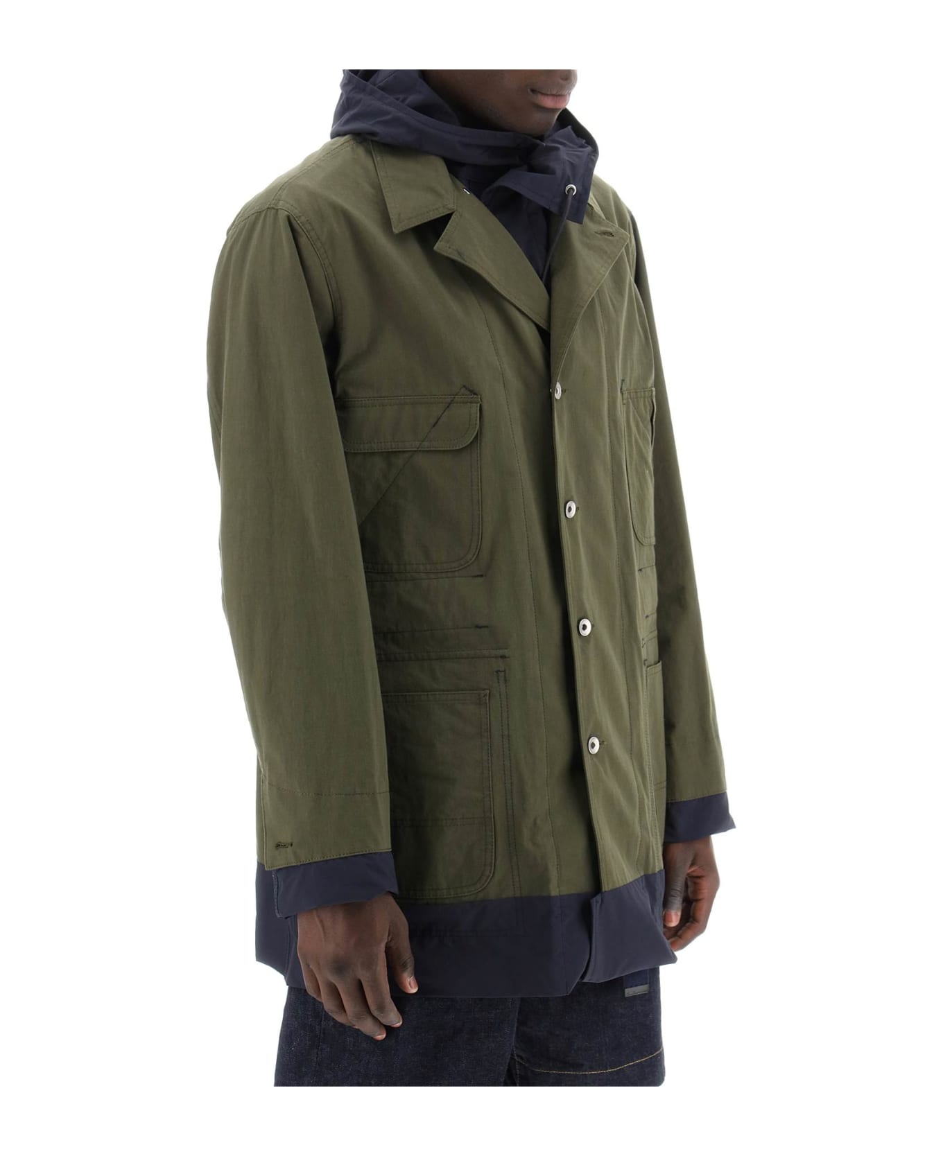 Sacai Army Green Cotton And Nylon Reversibile Jacket - KHAKINAVY