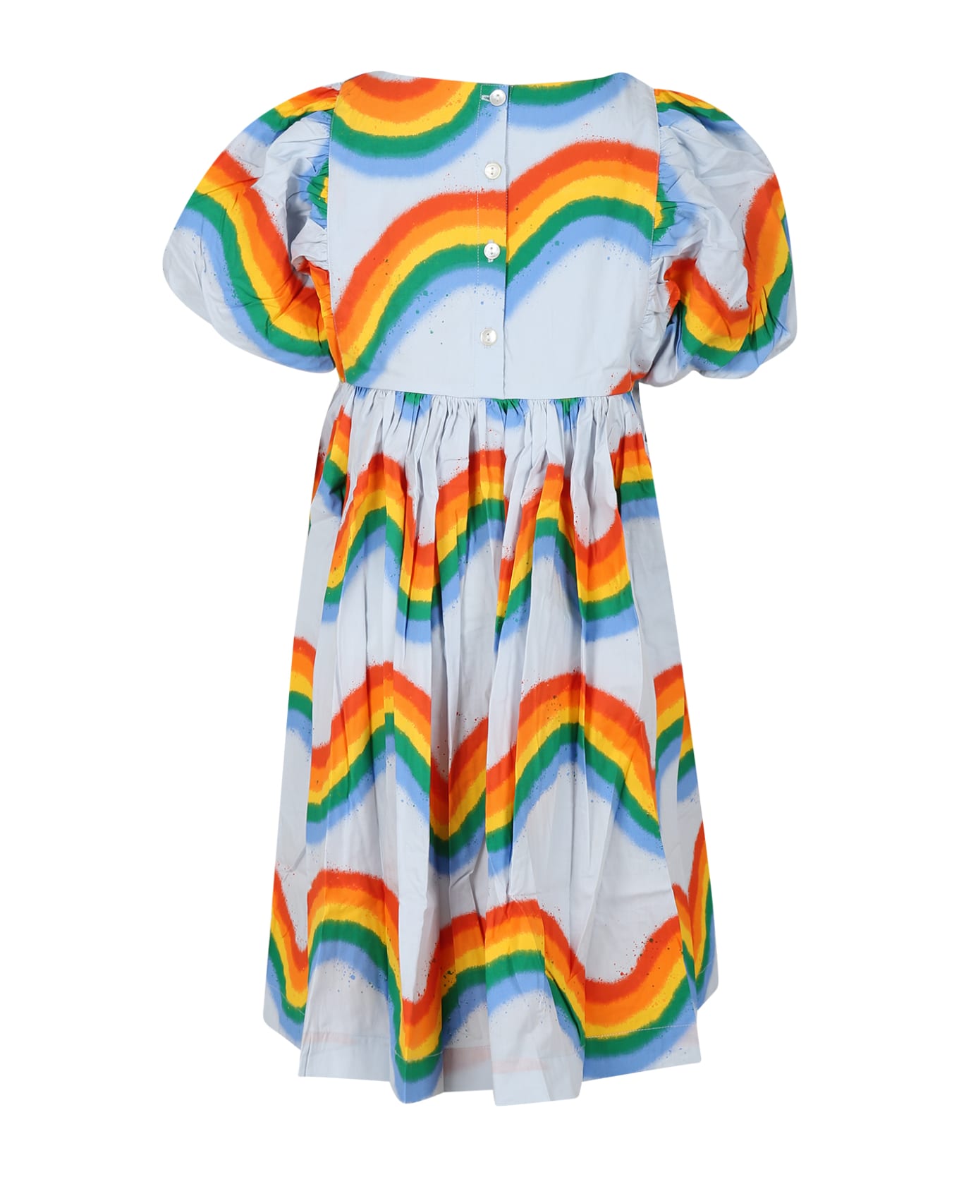 Molo Sky Blue Casual Dress For Girl With Rainbow - Light Blue ワンピース＆ドレス