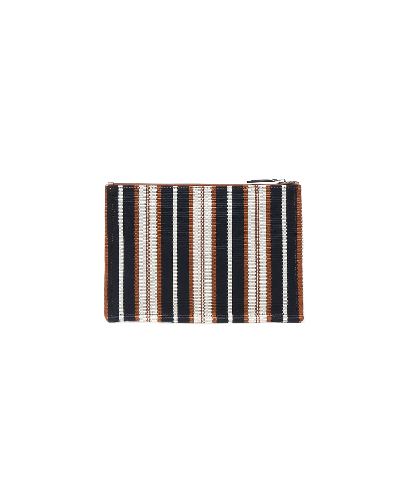 Fendi Signature Striped Medium Flat Clutch - BLUE/WALNUT