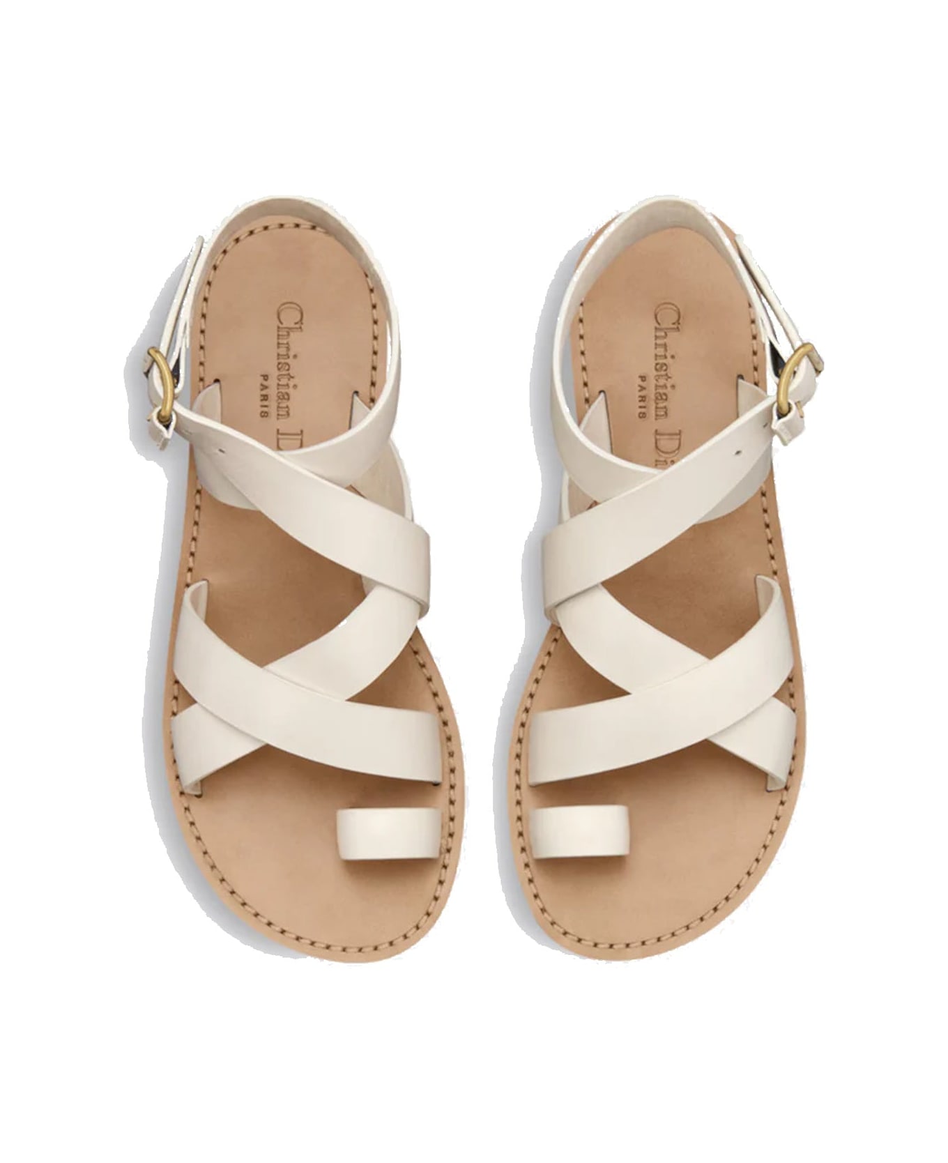 Dior Sun Leather Flat Sandals - White
