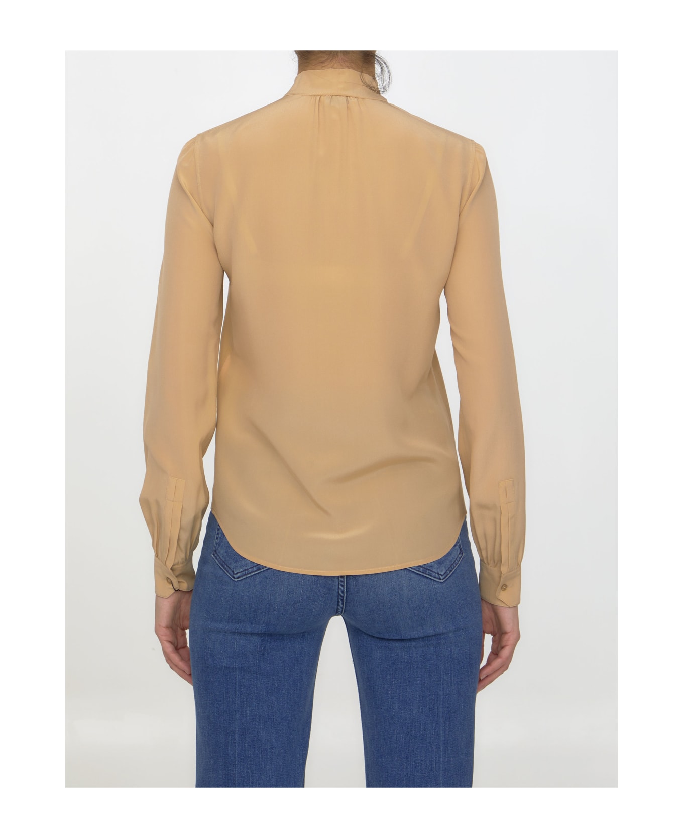 Saint Laurent Bow Collar Plain Shirt - BEIGE
