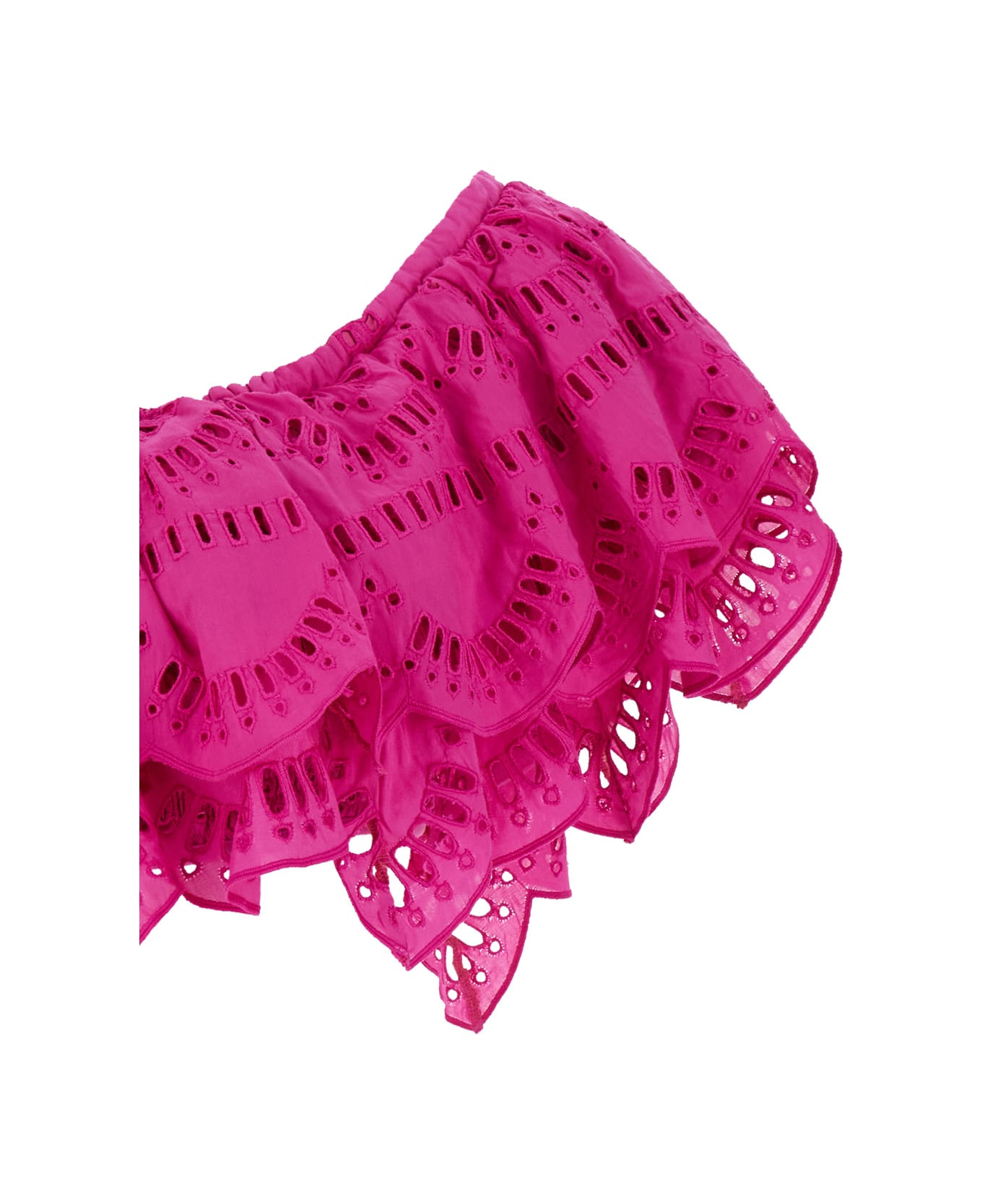 Charo Ruiz Fuchsia One-shoulder Top With Crochet Work In Cotton Blend Woman - Pink トップス