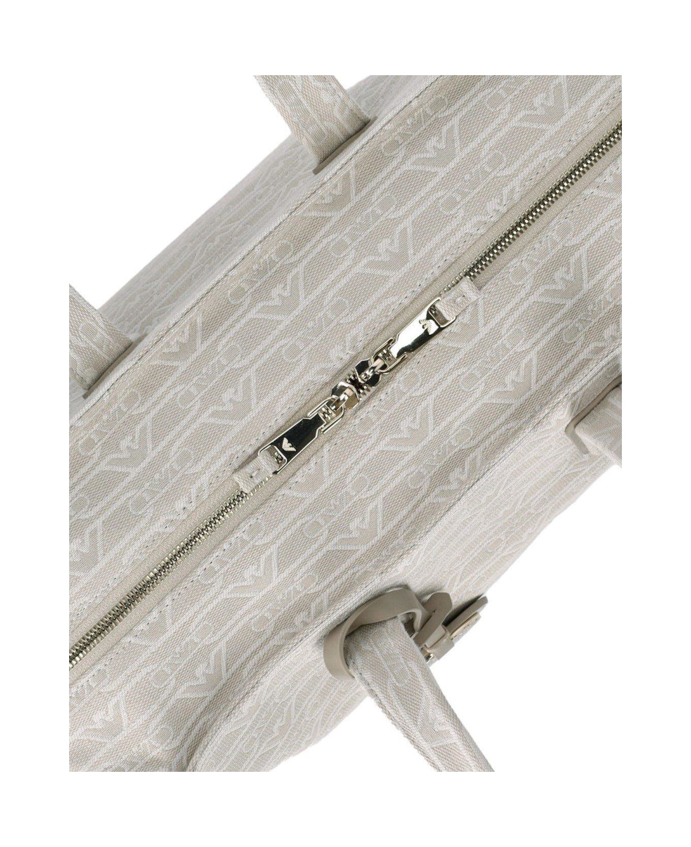 Emporio Armani All-over Monogram Medium Shopper Bag - Natural