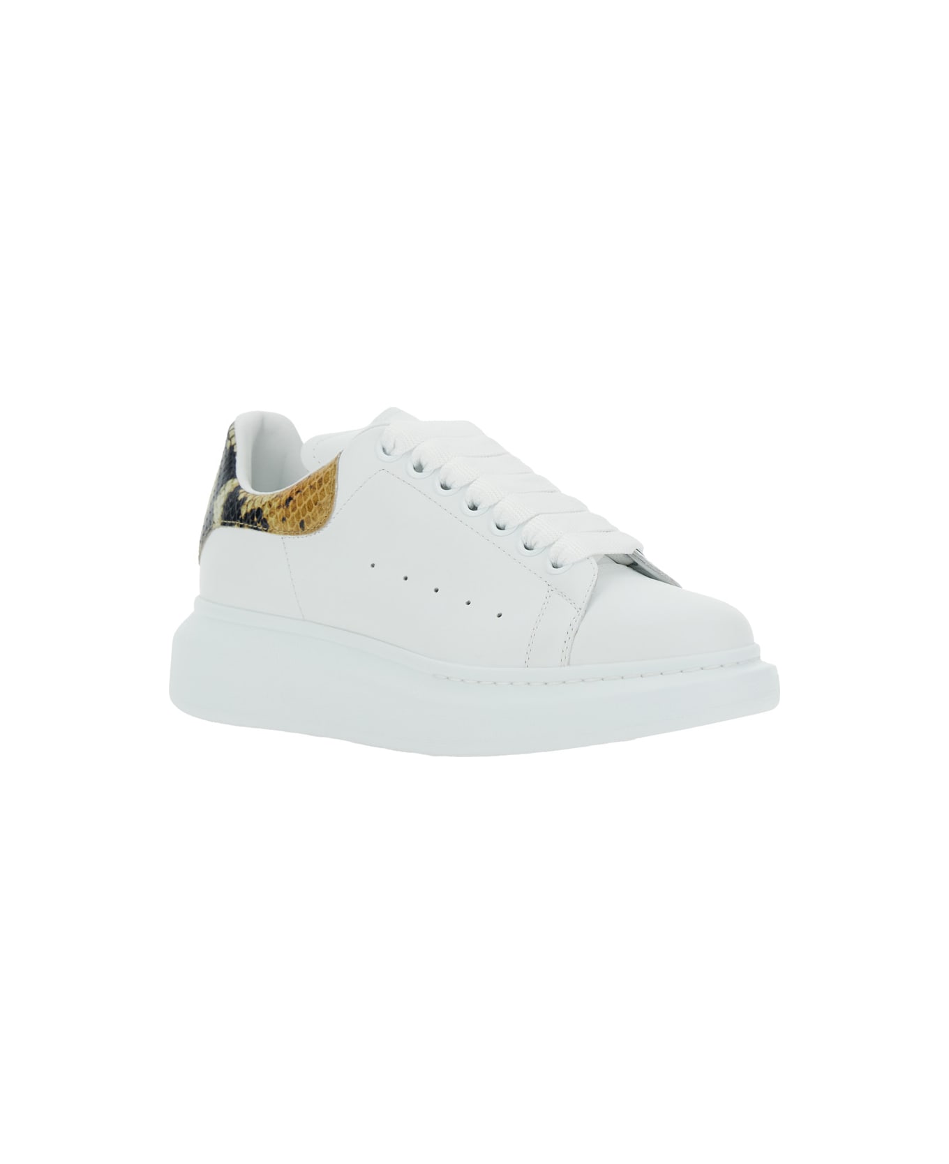 Alexander McQueen White Oversize Sneakers With Snake Print On The Heel In Leather Woman - White