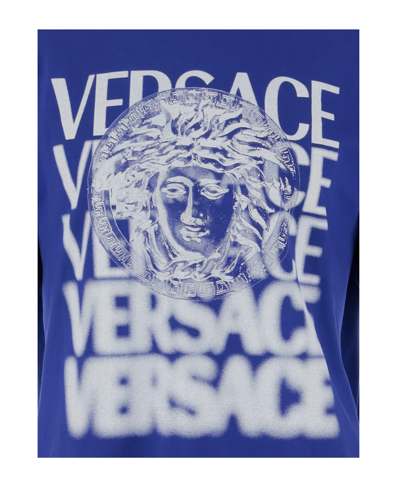 Versace Cotton T-shirt With Logo - Blue