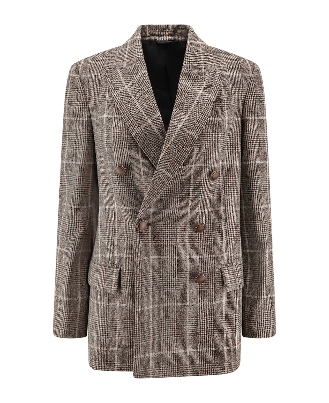 Brunello Cucinelli Double-breasted Prince Of Wales Blazer - Brown