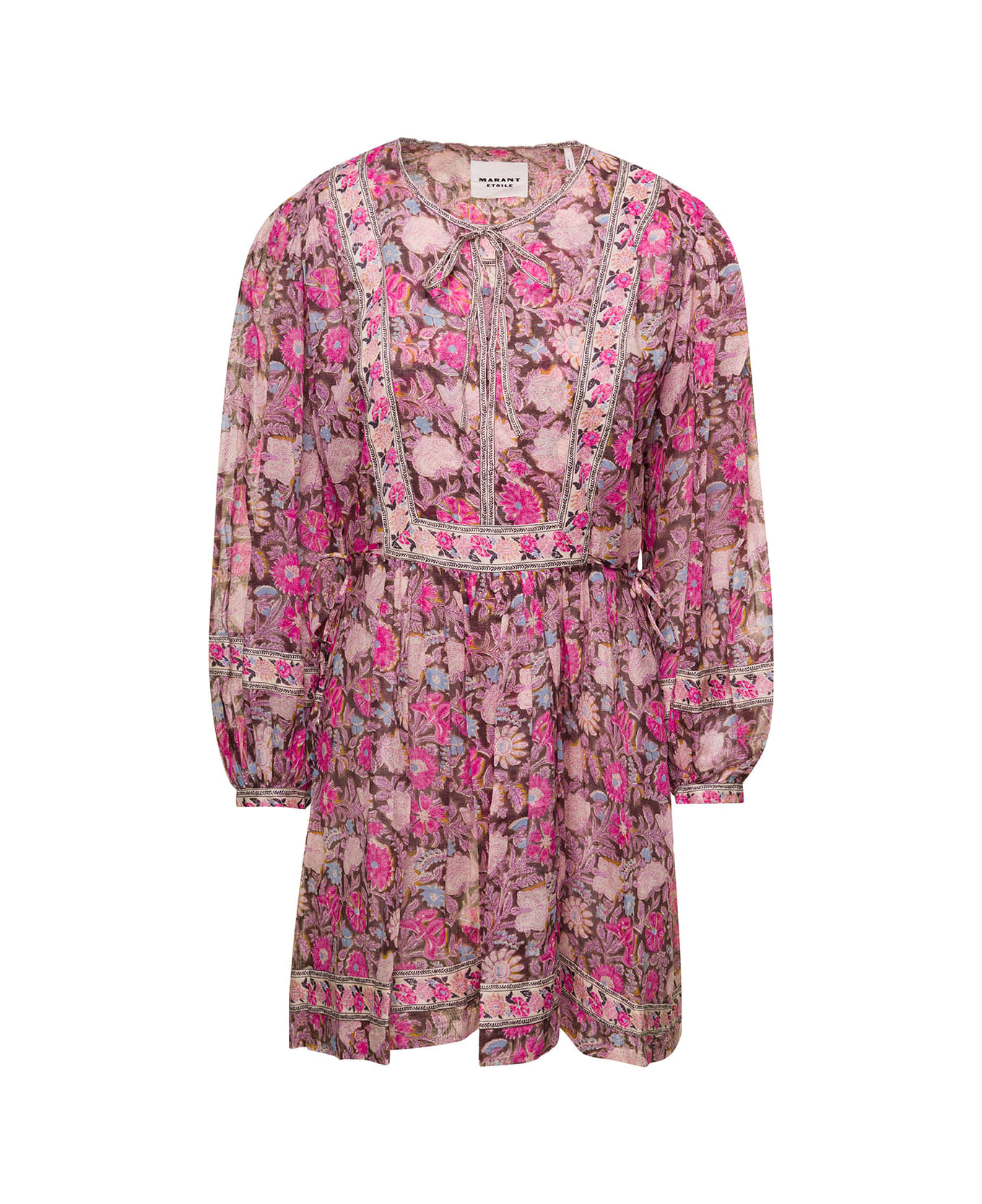 Marant Étoile Floral Print Pink Mini Dress With Long Sleeves In Cotton Woman - Multicolor