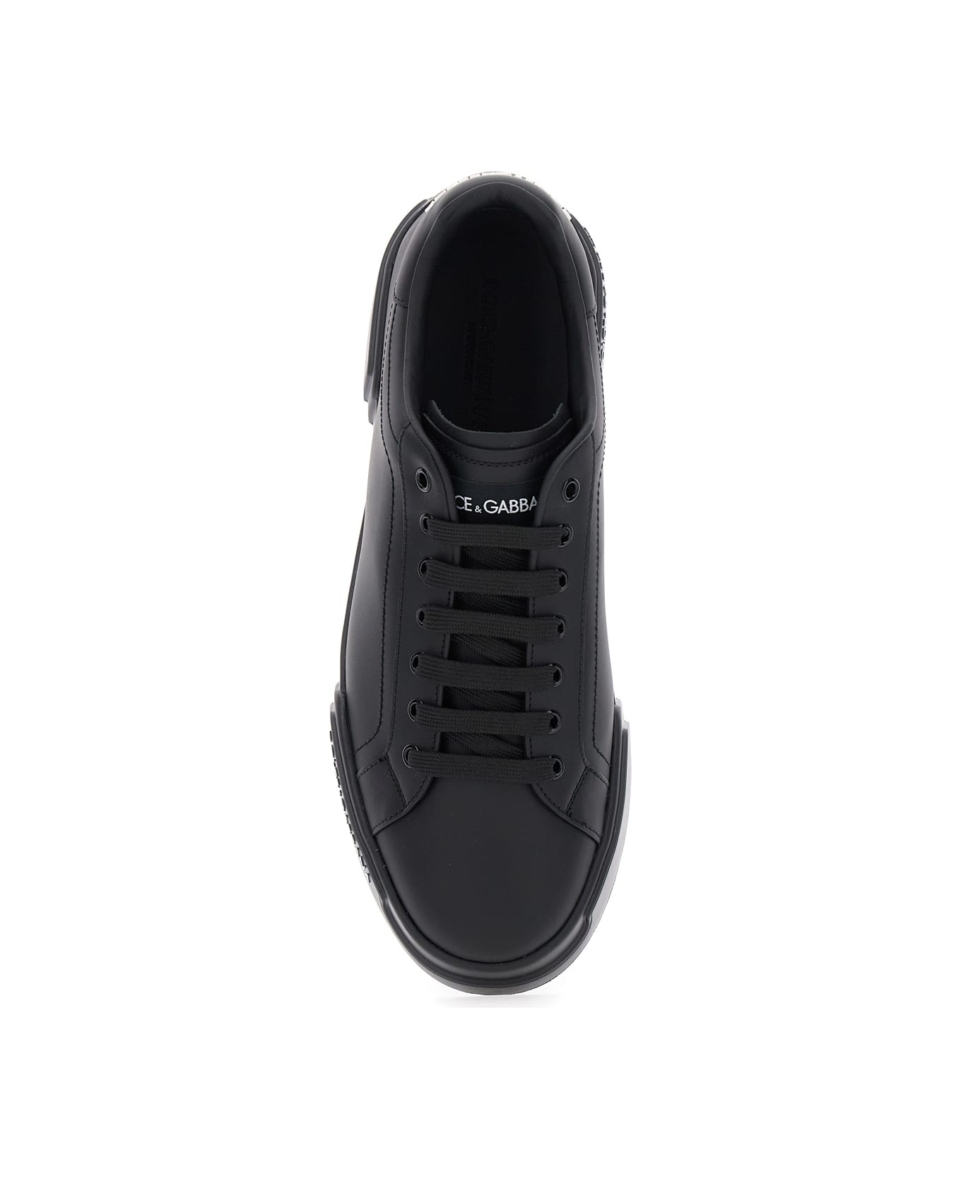 Dolce & Gabbana 'portofino' Black Low Top Sneakers With Logo Patch On The Tongue And Logo Lettering On The Side In Leather Man - BLACK