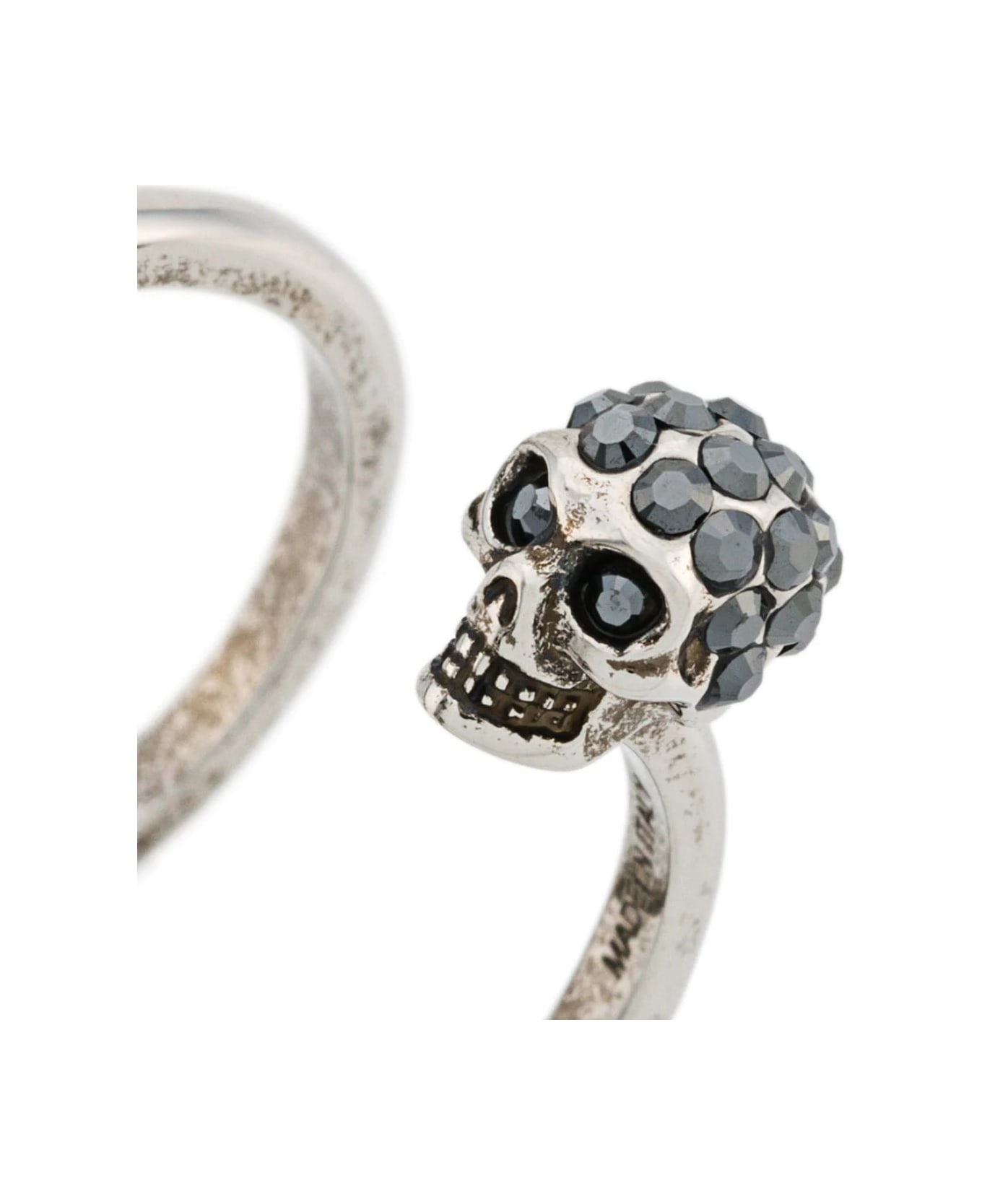 Alexander McQueen Double Twin Skull Ring In Antique Silver - Argento