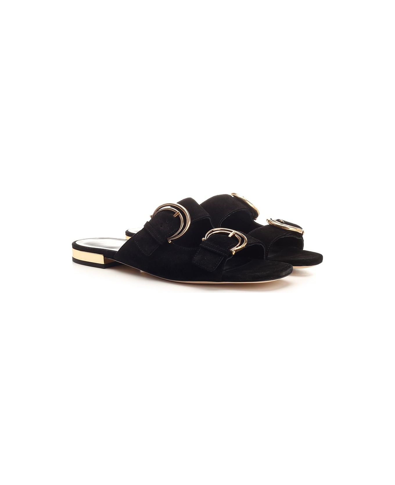 サンダル・ミュール Chloe'  ALIZE FLAT DOUBLE C BUCKLE SLEEPERS BLACK b8780d37b98b6474ba16da0e92fa7f