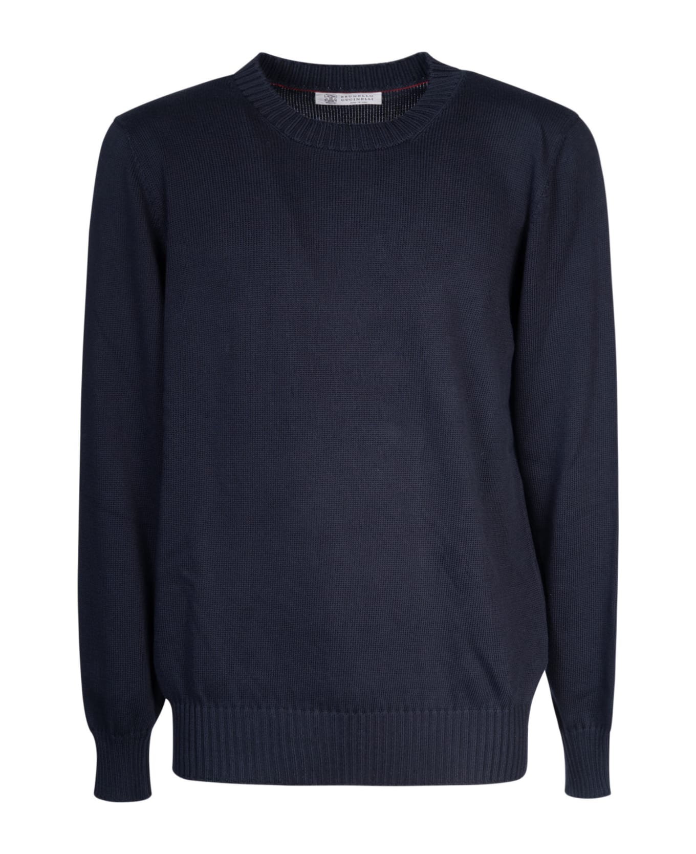 Brunello Cucinelli Rib Trim Knit Plain Sweatshirt - Navy
