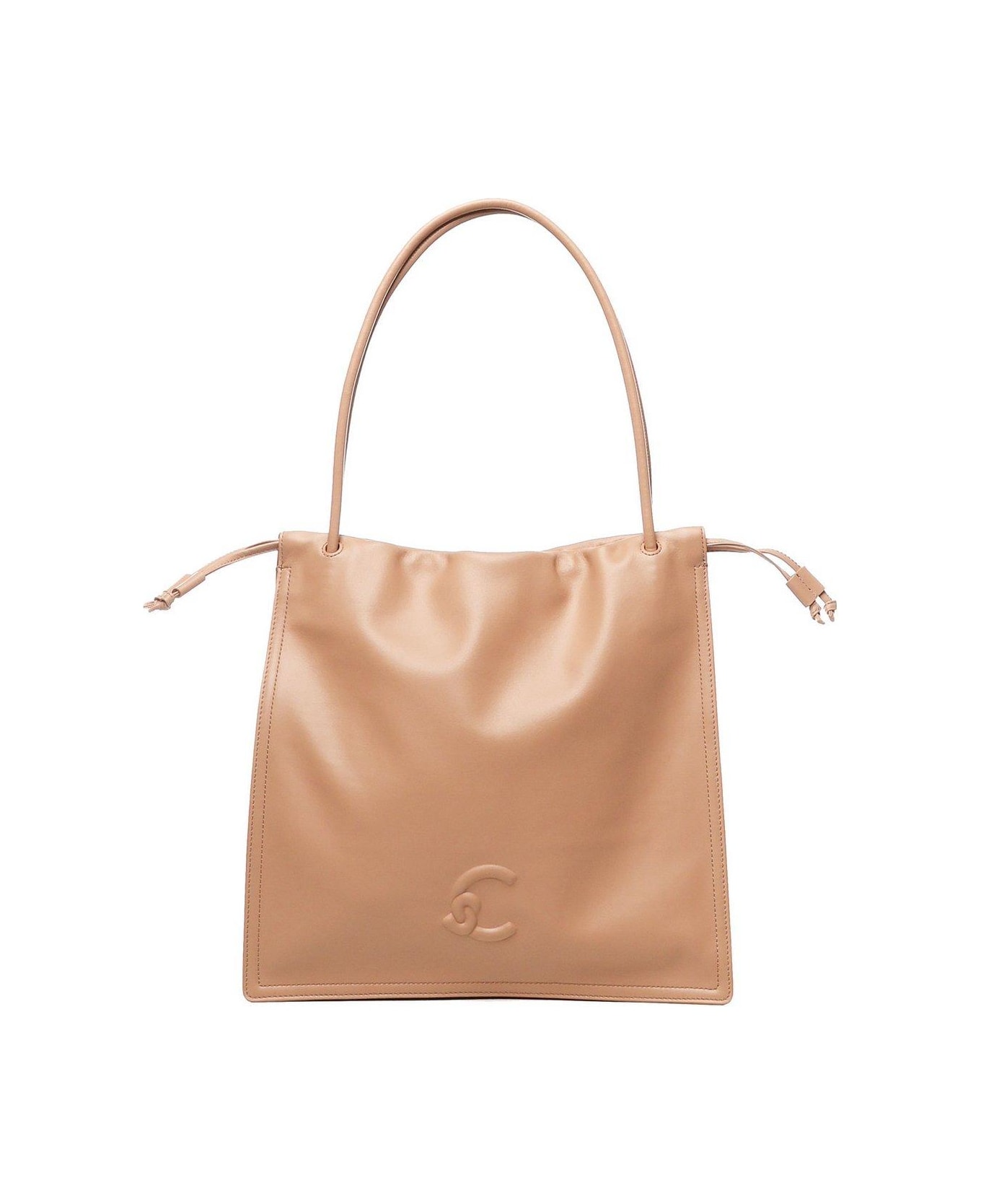 Coccinelle Logo Embossed Drawstring Tote Bag - Beige
