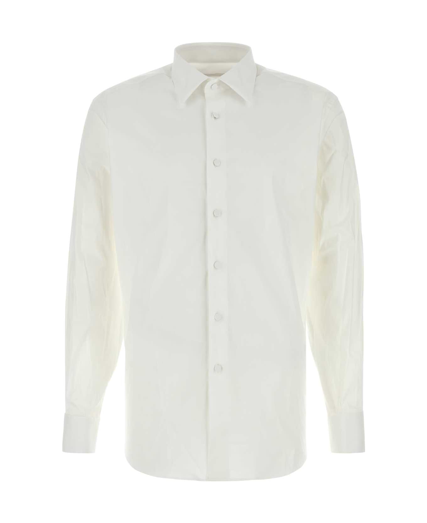 Prada White Stretch Cotton Blend Shirt - BIANCO