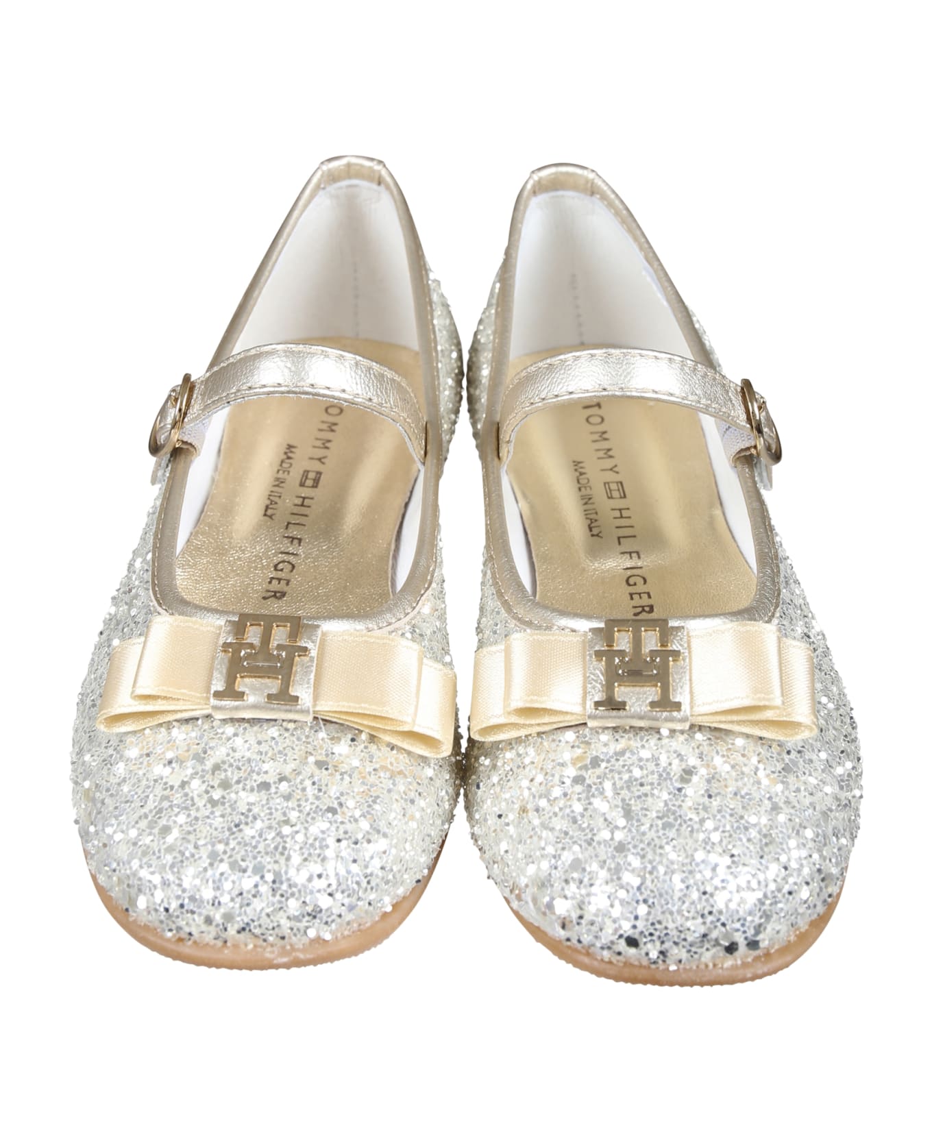 Tommy Hilfiger Gold Ballerines For Girl With Bow And Logo - Gold