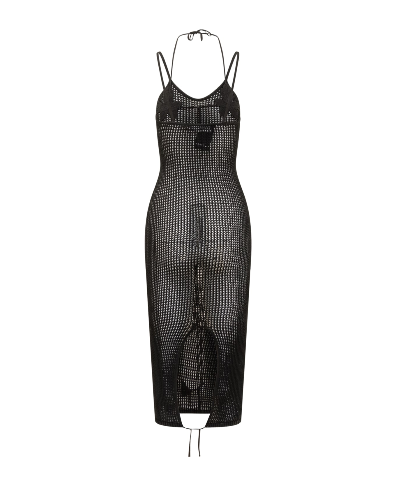 ANDREĀDAMO Fishnet Midi Dress - BLACK