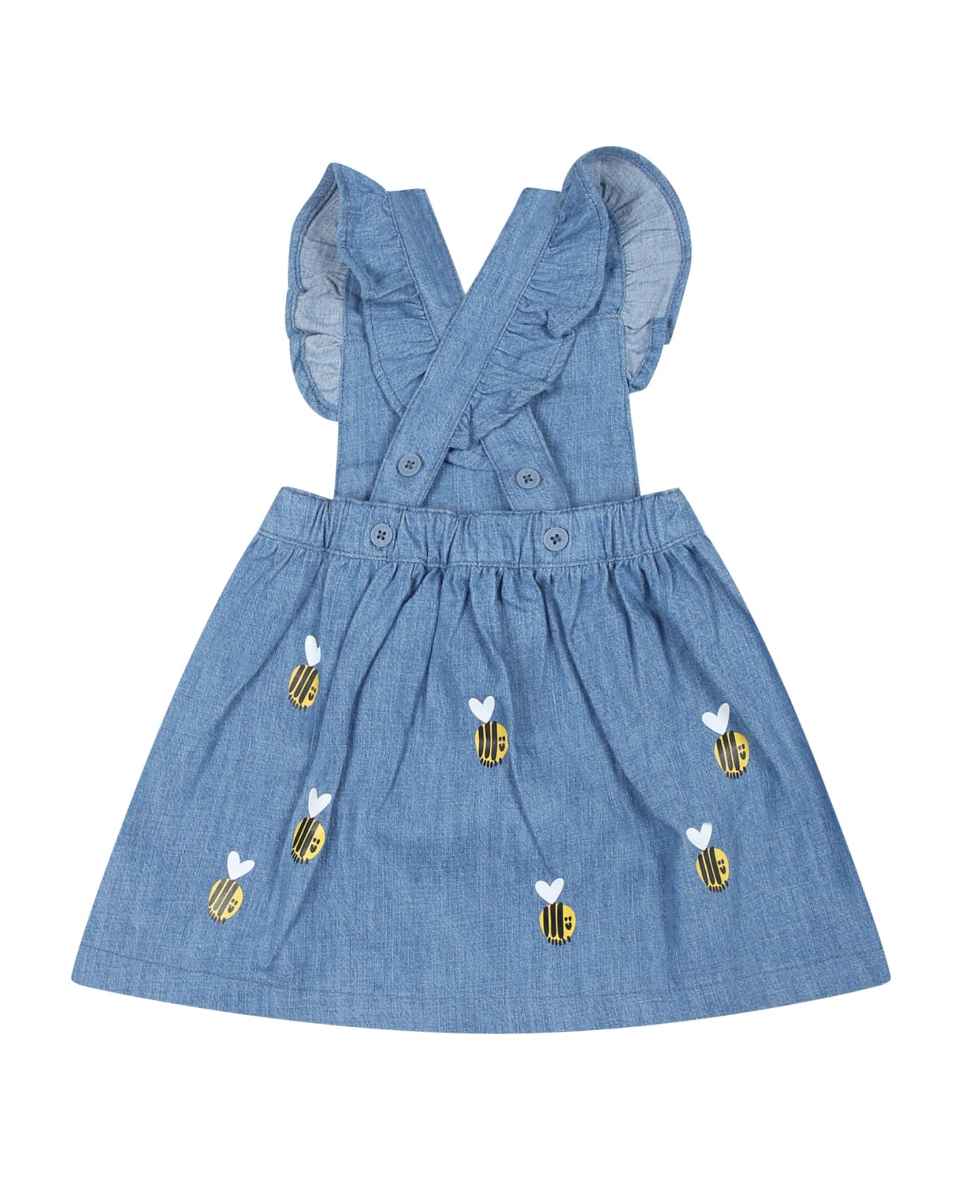 Stella McCartney Kids Blue Overalls For Baby Girl With Bees - Celeste/multicolor コート＆ジャケット