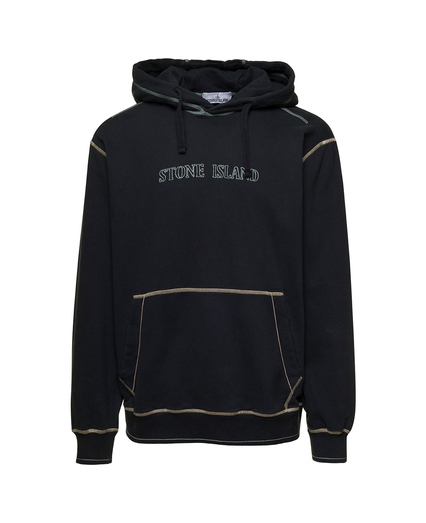 Stone Island Hoodie With Contrasting Embroidered Logo In Cotton - Black
