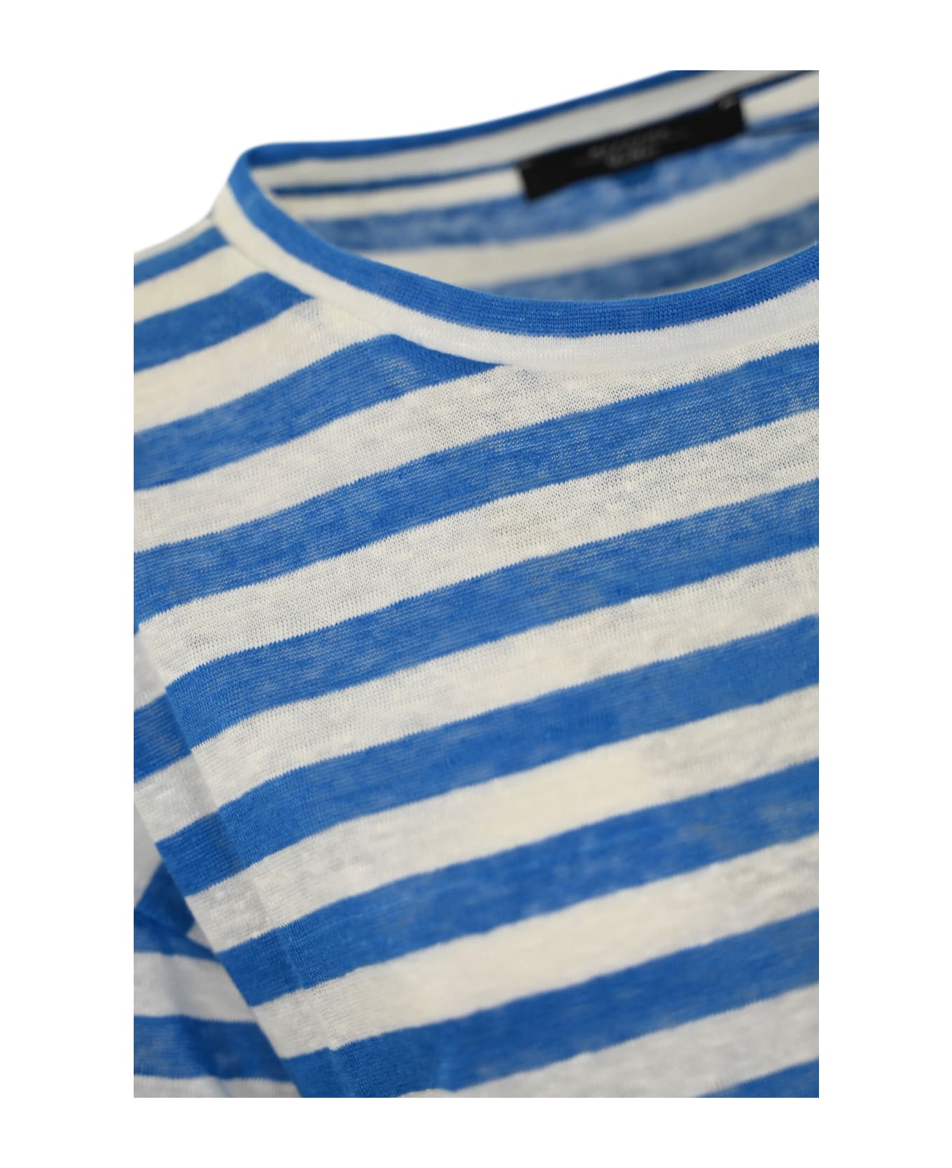 Weekend Max Mara 'falla' T-shirt In White Blue Linen - Off