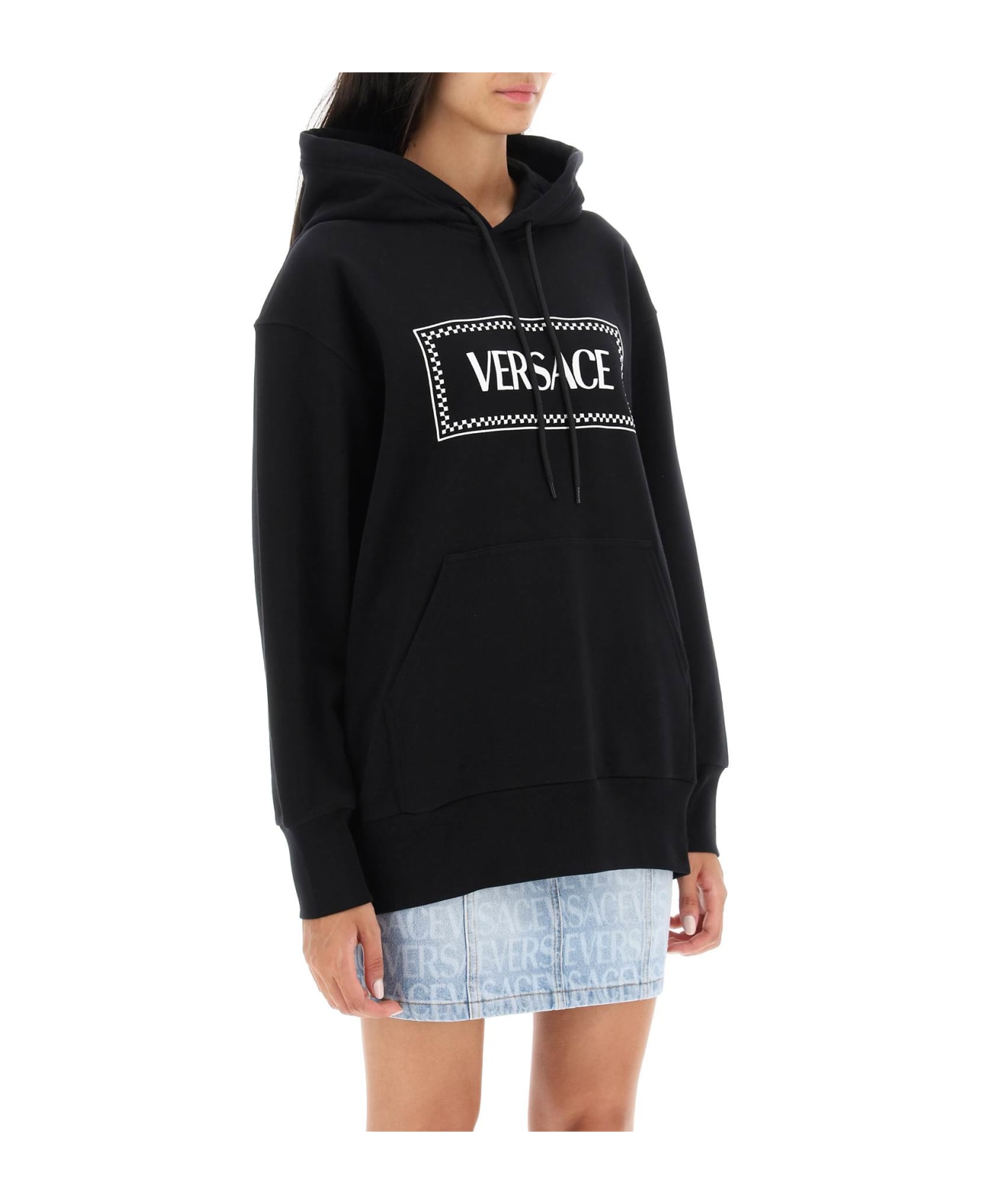 Versace Hoodie With Logo Embroidery - BLACK WHITE (Black)