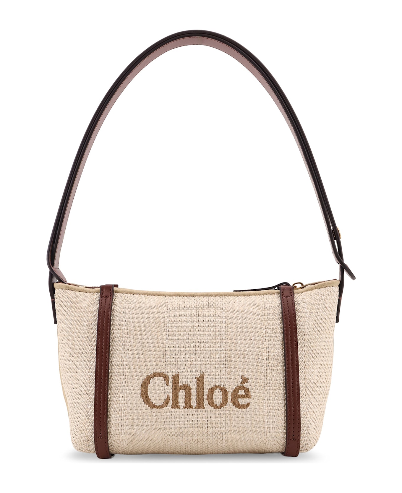 Chloé Chloè Carry Canvas Shoulder Bag With Logo Embroidery - Hot Sand