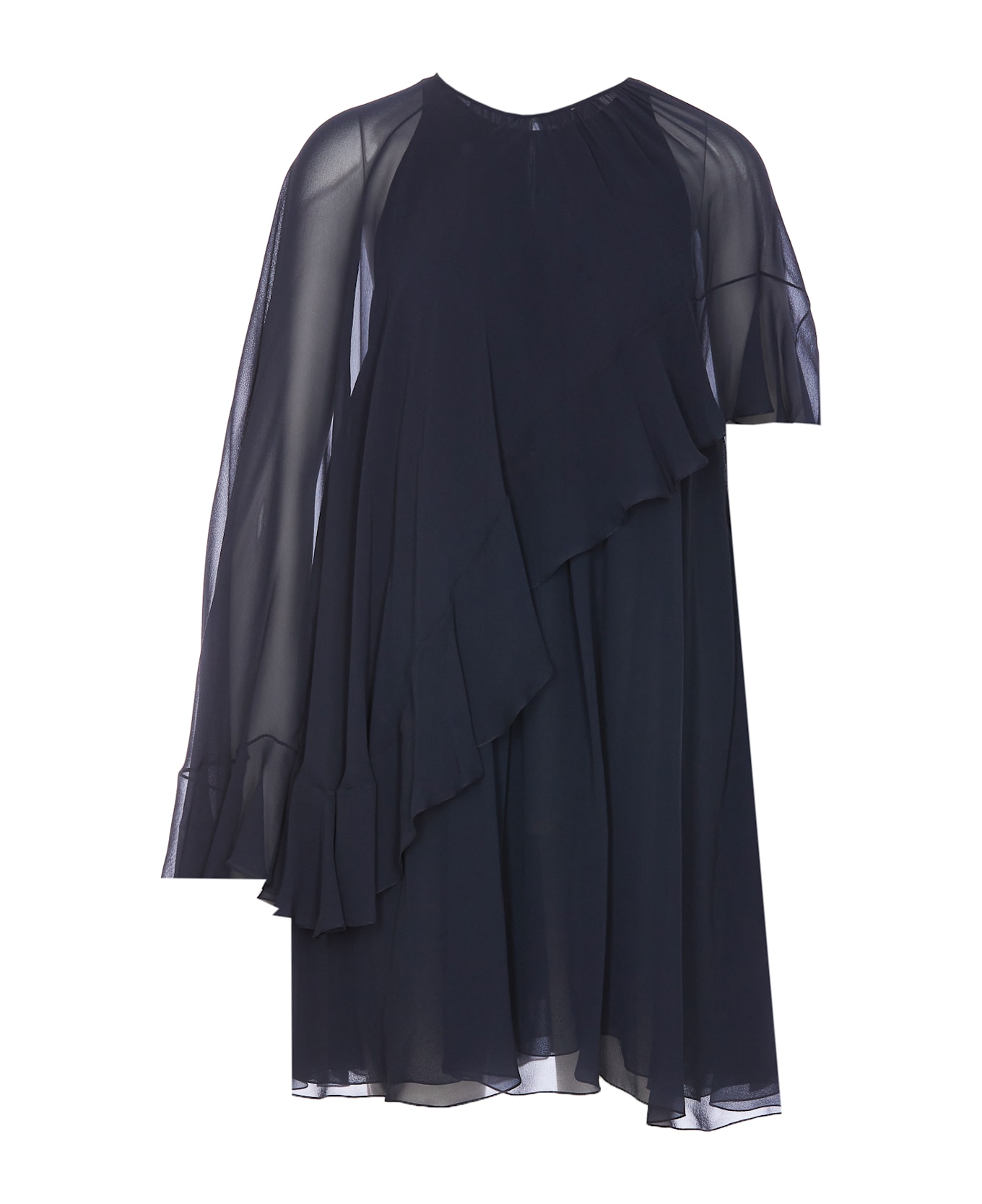 Chloé Mini Dress In Georgette Silk With Cape - Q Graphite Blue