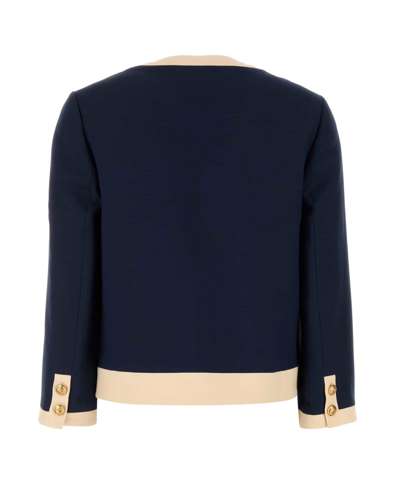Valentino Garavani Navy Blue Wool Blend Blazer - INDACOBETULLA