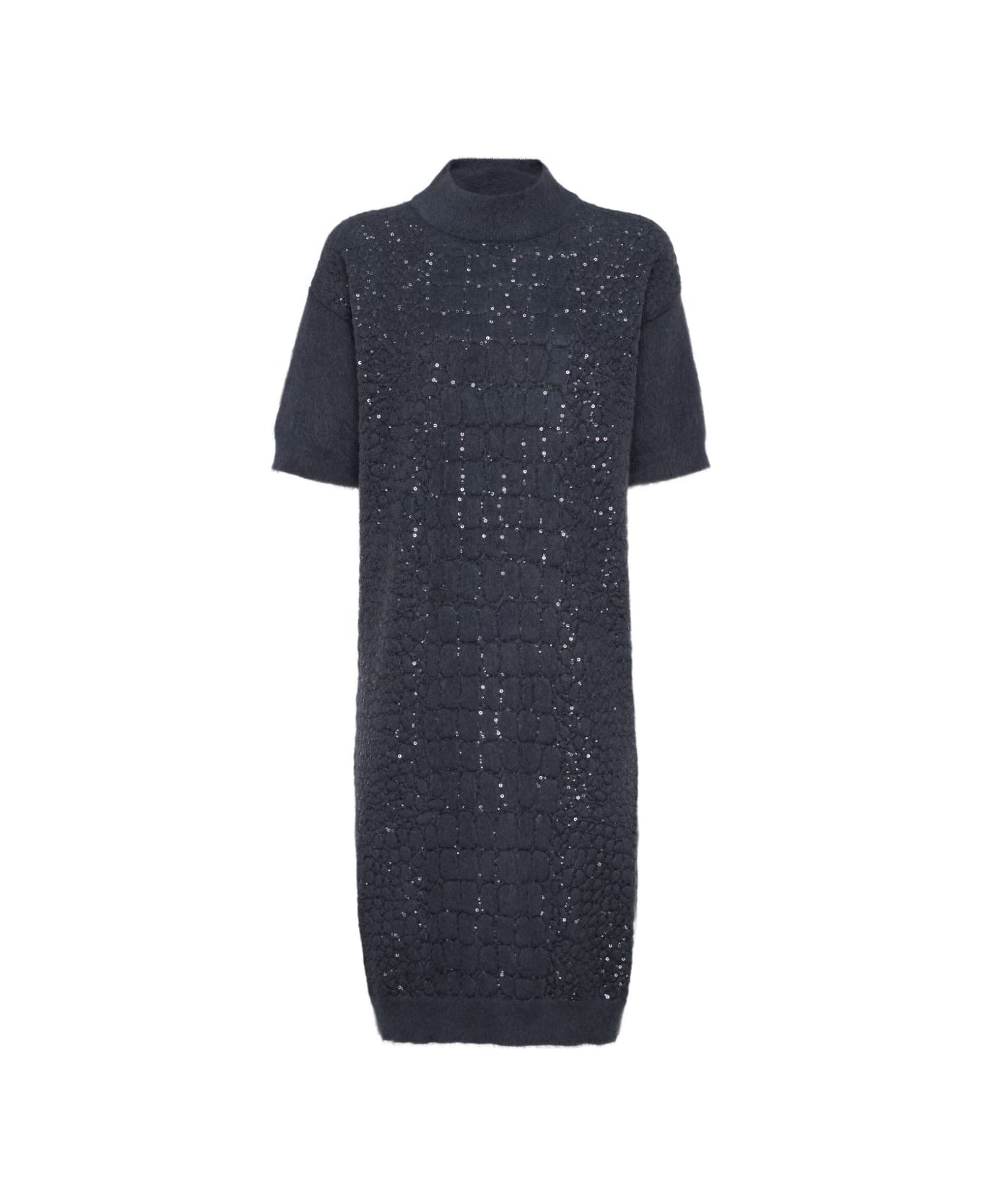 Brunello Cucinelli Wool Turtle-neck Dress - Blue