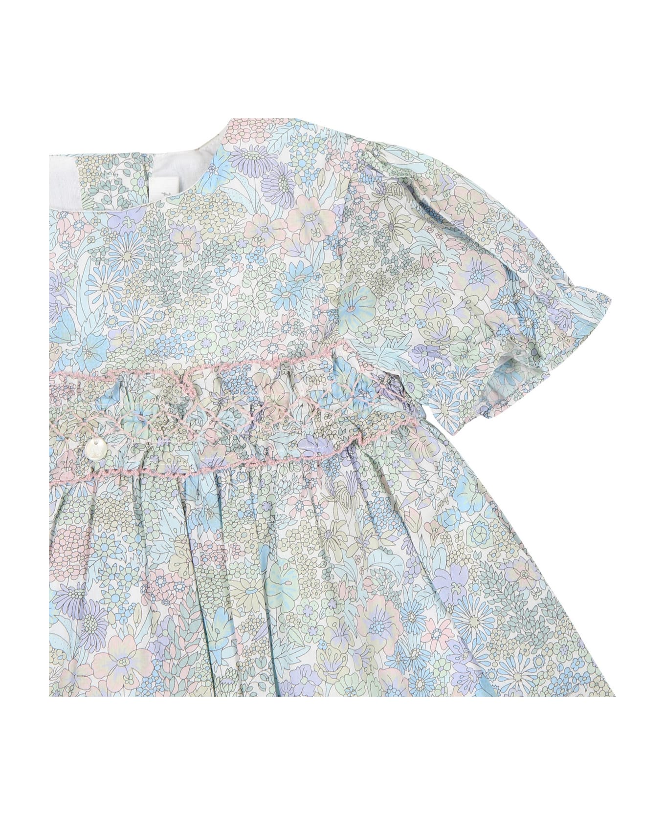 Tartine et Chocolat Sky Blue Casual Dress For Baby Girl With Liberty Fabric - Light Blue