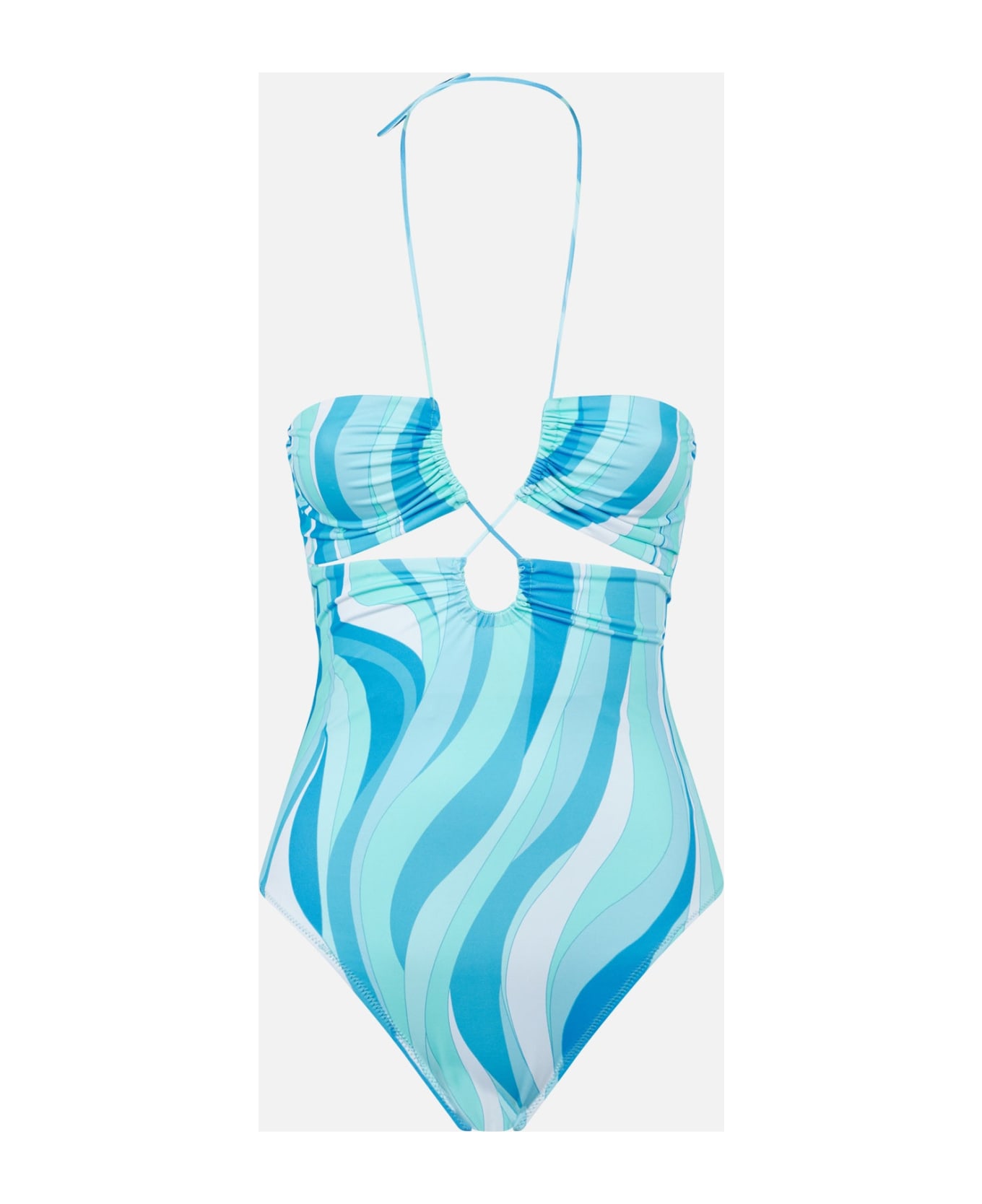 MC2 Saint Barth Cutout One Piece Swimsuit With Wave Print - BLUE