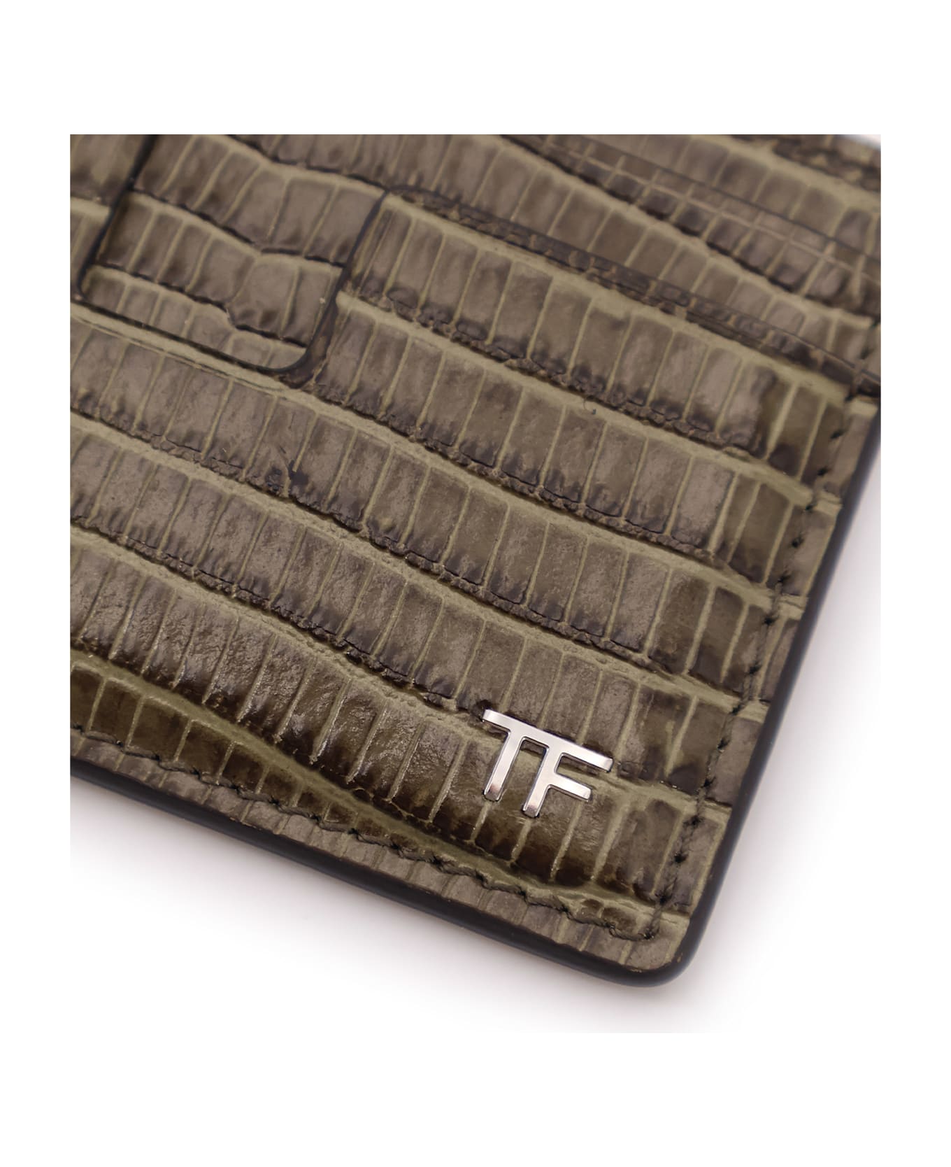 Tom Ford Leather Cardholder With Croco Effect - SLATE
