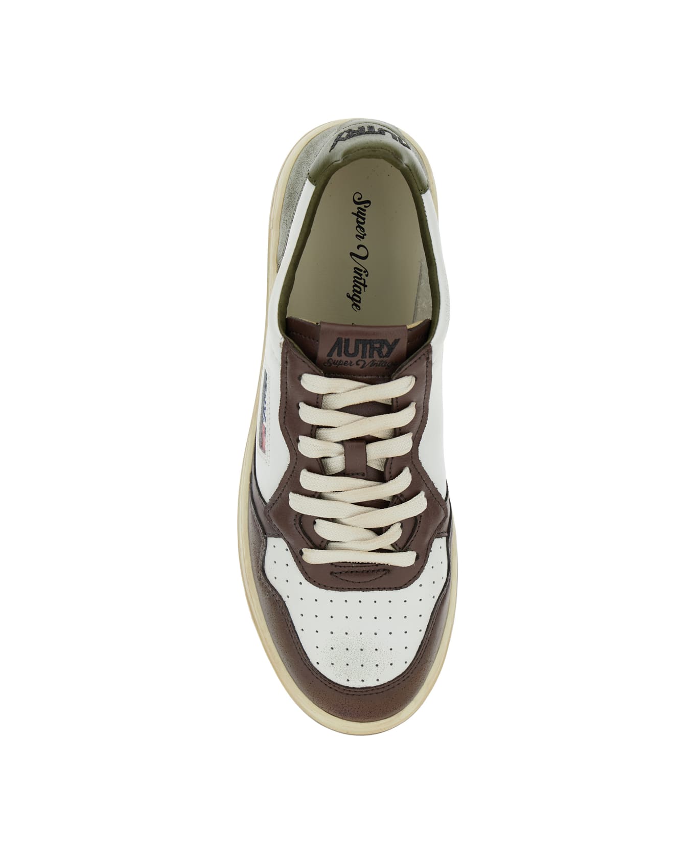 Autry Medalist Low Super Vintage Sneakers In White/military/brown Leather - Green