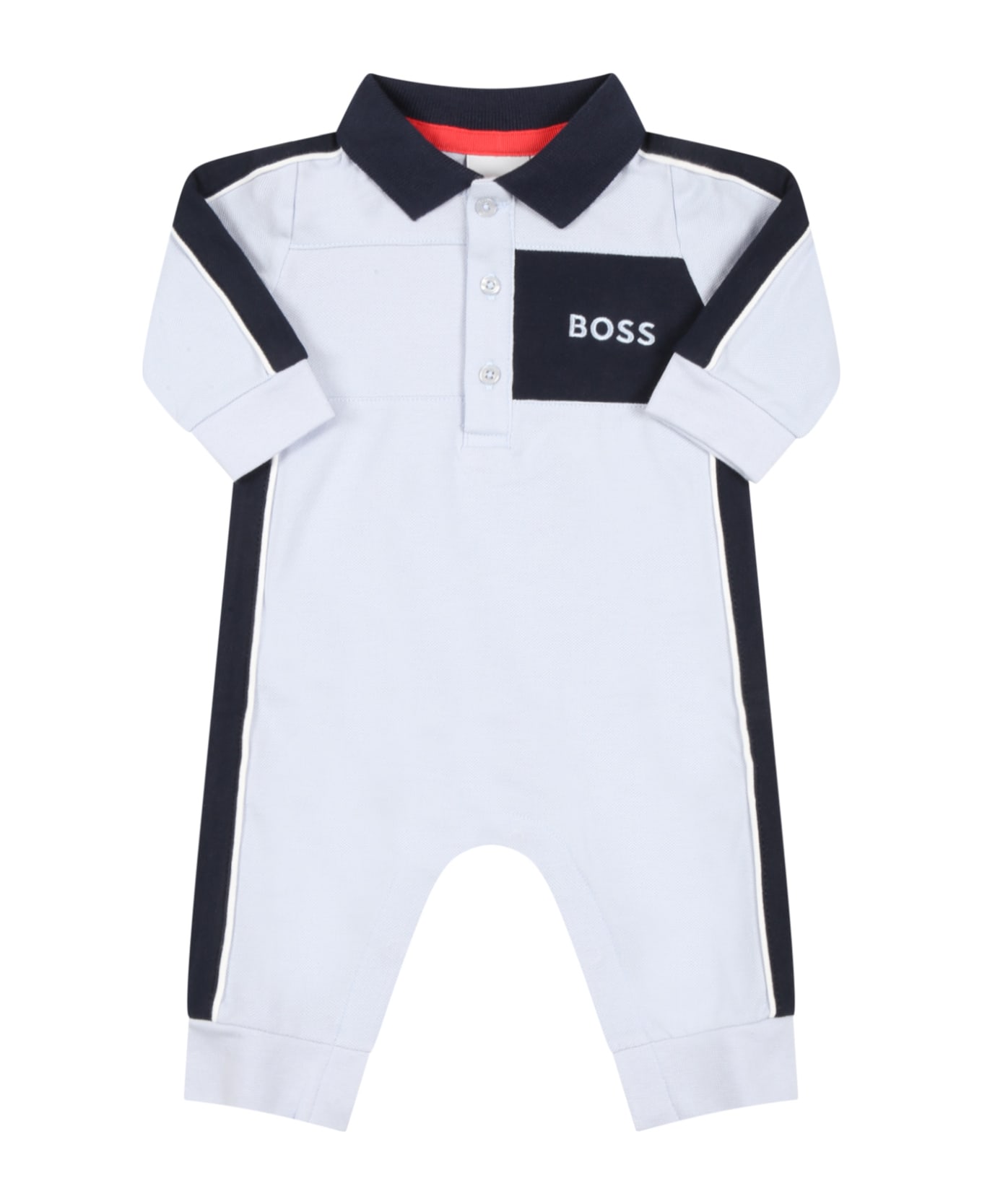 Hugo Boss Light Blue Babygrow For Baby Boy With Logo - Light Blue