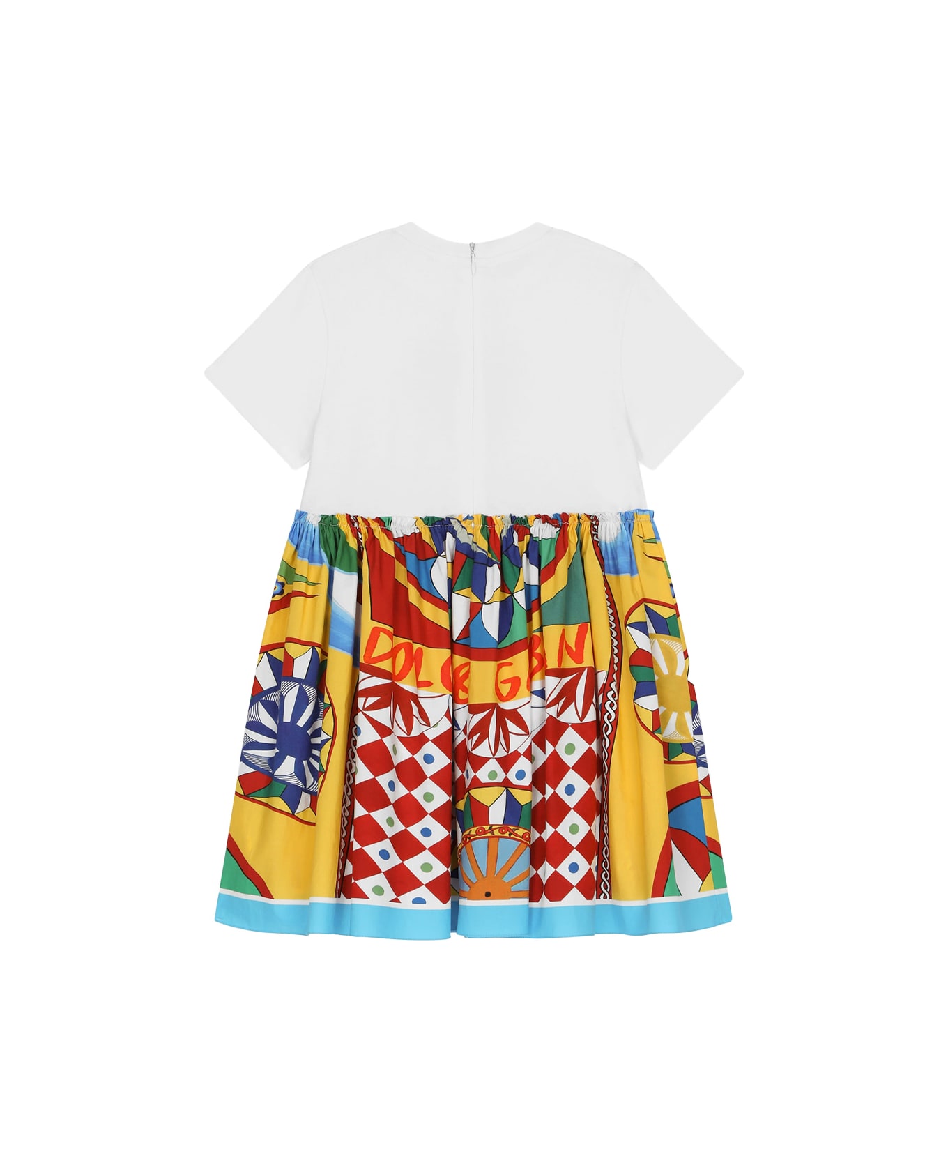 Dolce & Gabbana Jersey And Poplin Dress With Cart Print - Multicolour