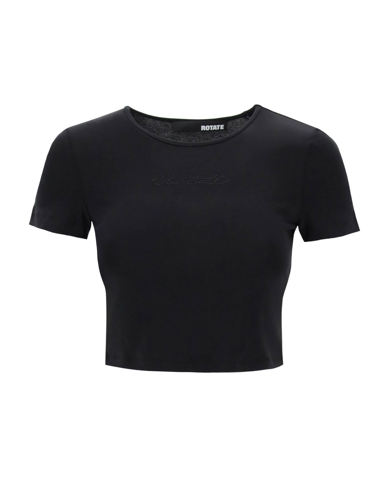 Rotate by Birger Christensen Cropped T-shirt With Rhinestone Logo - BLACK (Black)