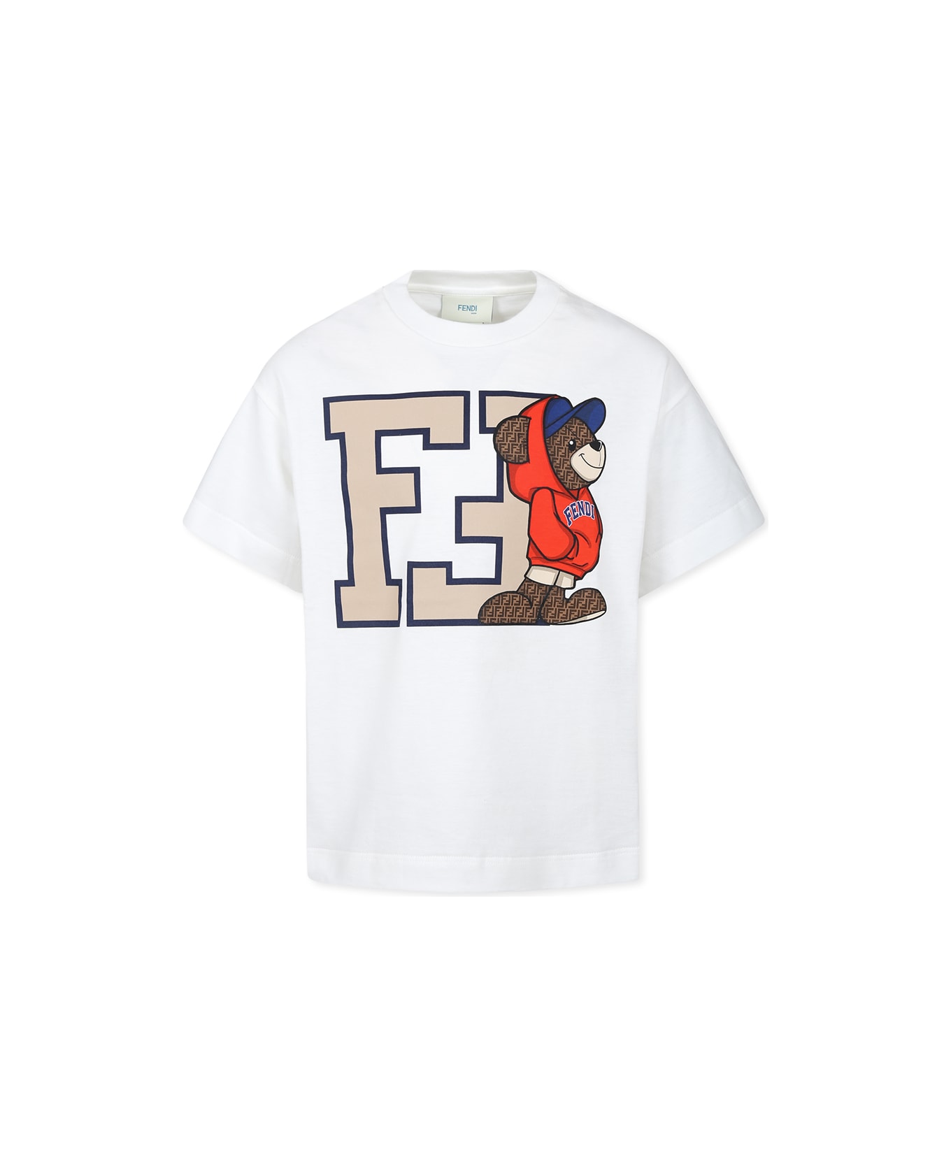 Fendi White T-shirt For Boy With Fendi Bear Print - Bianco Tシャツ＆ポロシャツ