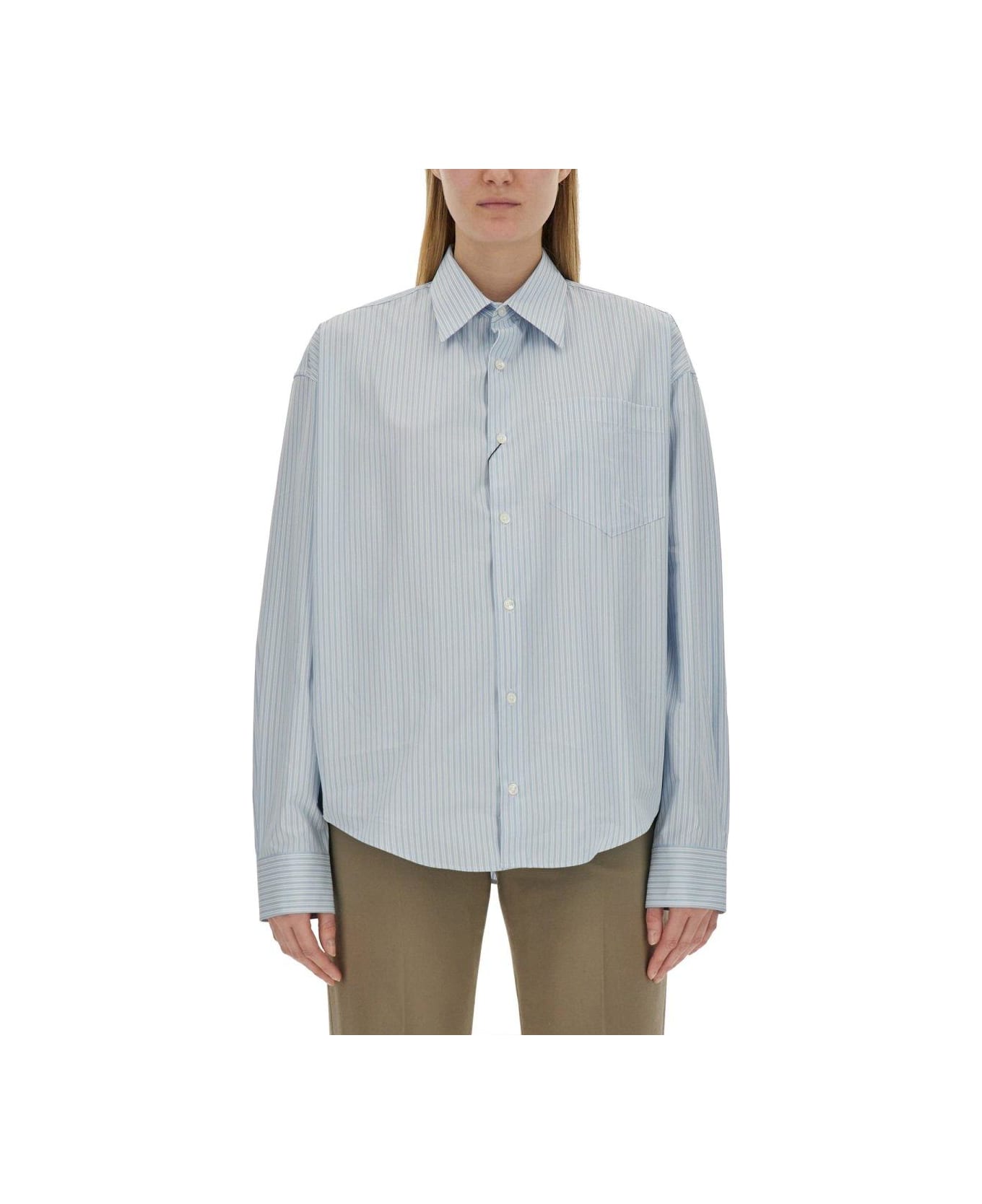 Ami Alexandre Mattiussi Alexandre Mattiussi Poplin Striped Button-up Shirt - Cashmere Blue/Chalk