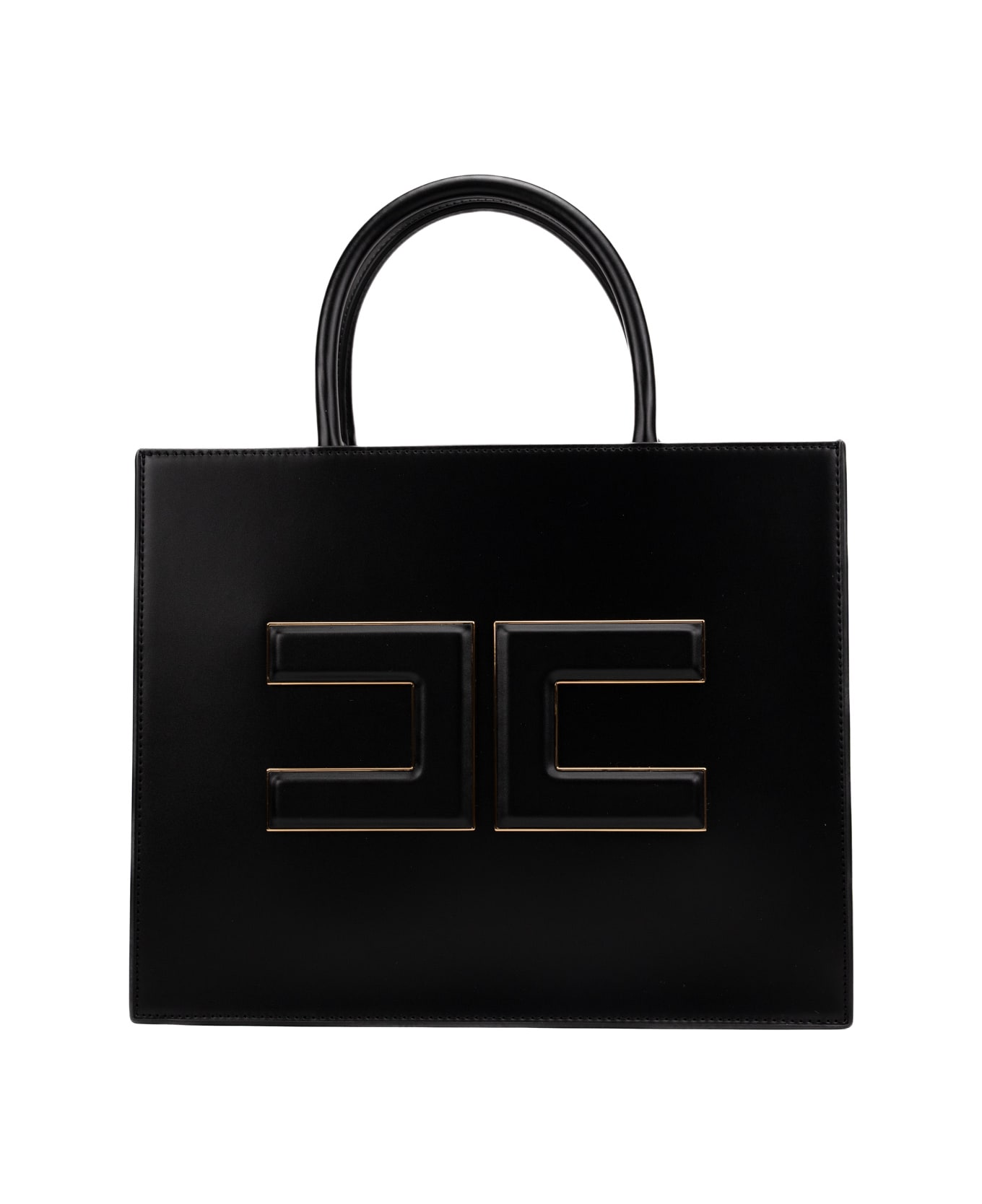 Elisabetta Franchi Shopper With Logo Plaque - Nero トートバッグ