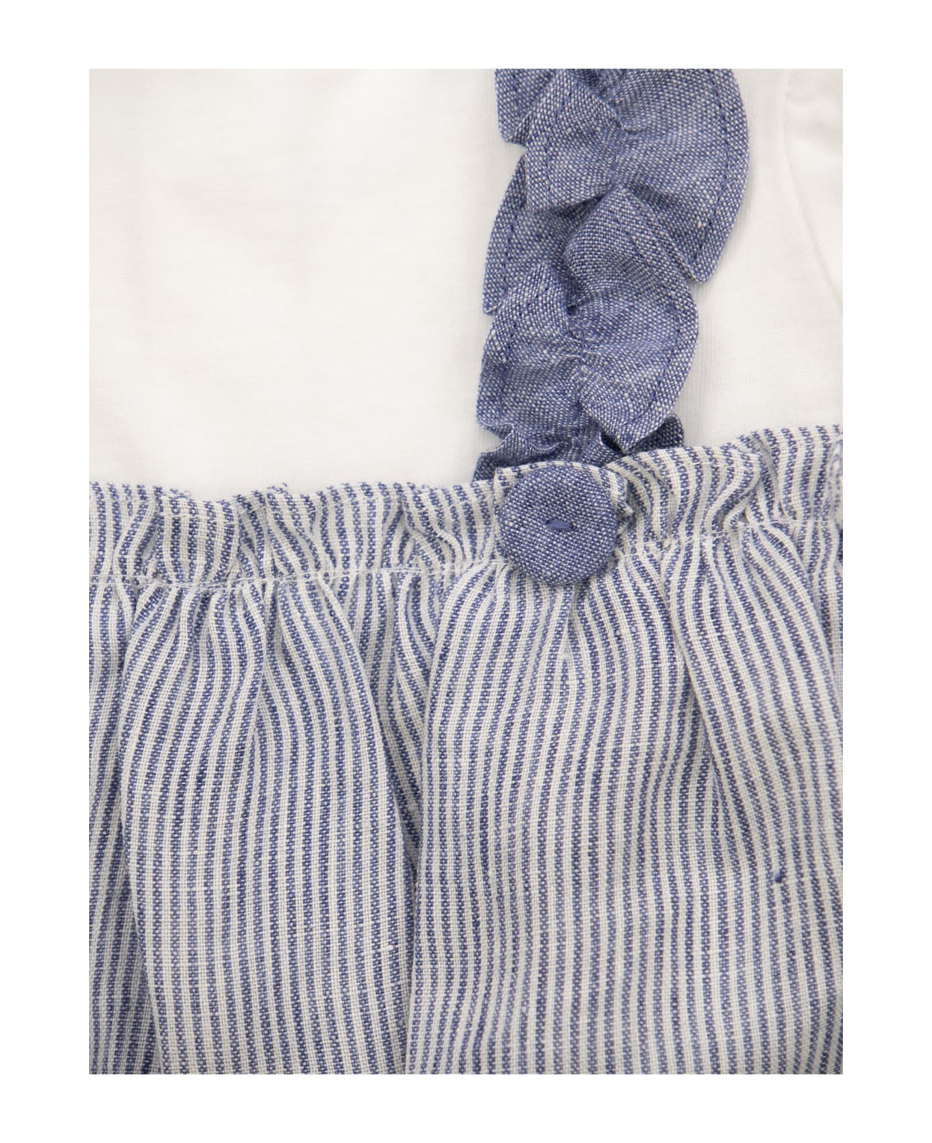 Il Gufo Striped Linen Suit With Ruffles - White/light Blue