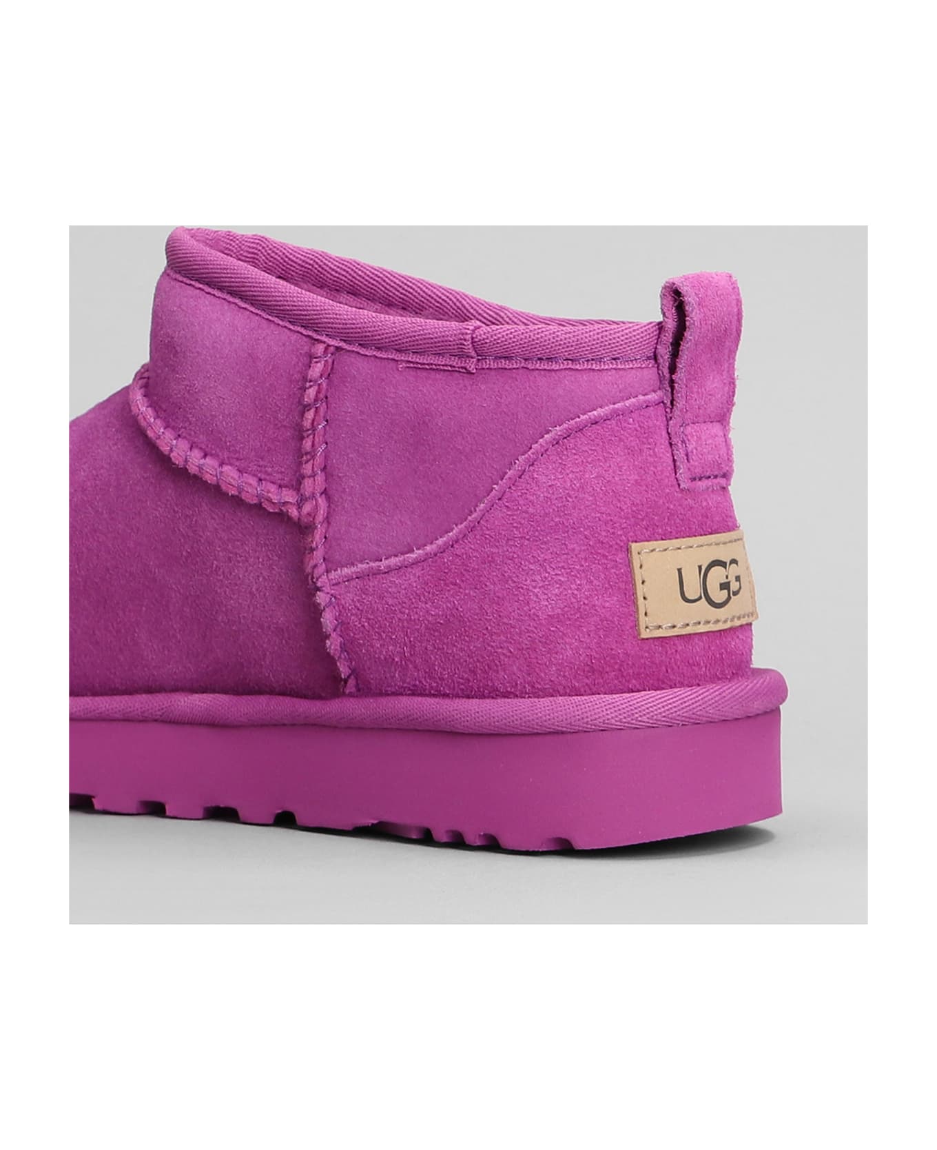 UGG Classic Ultra Mini Low Heels Ankle Boots In Fuxia Suede - fuxia