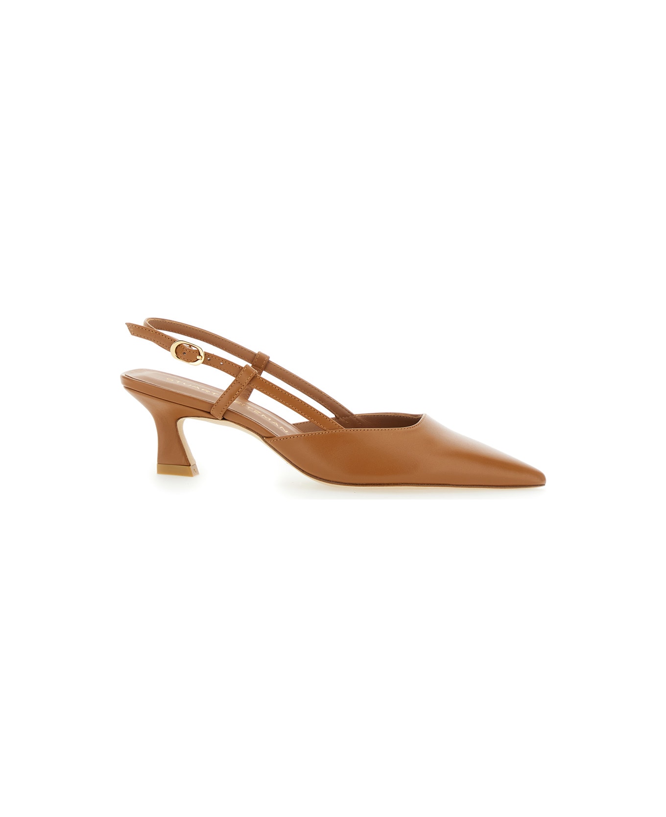Stuart Weitzman 'winnie' Brown Slingback Pumps Wirh Medium Heel In Leather Woman - Brown