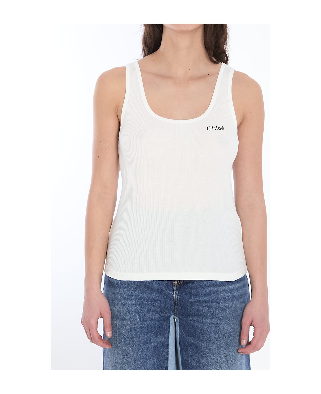 Chloé Tank Top With Logo - WHITE