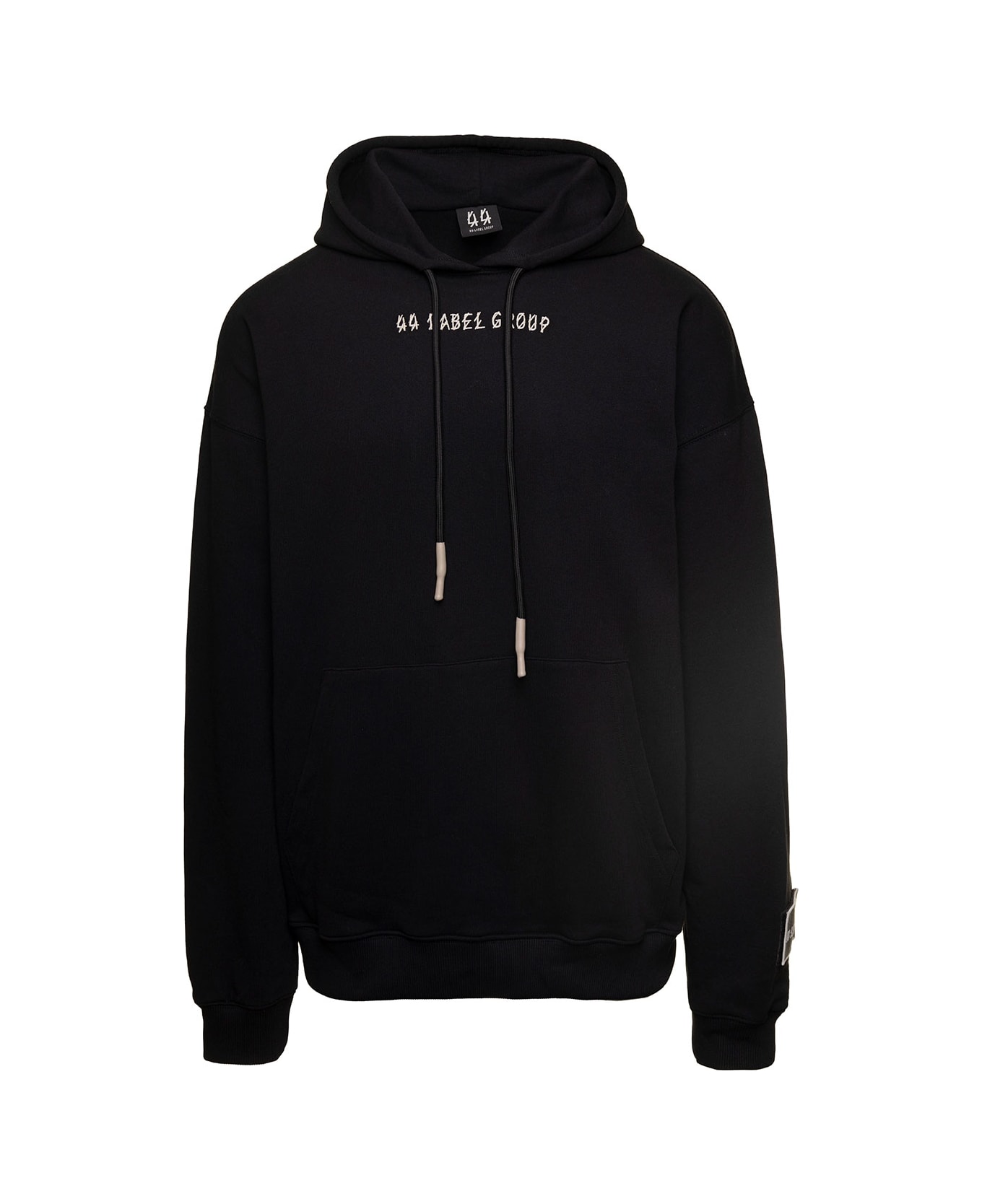 44 Label Group Black Hoodie With Contrasting Logo Embroidery In Cotton Man - Black