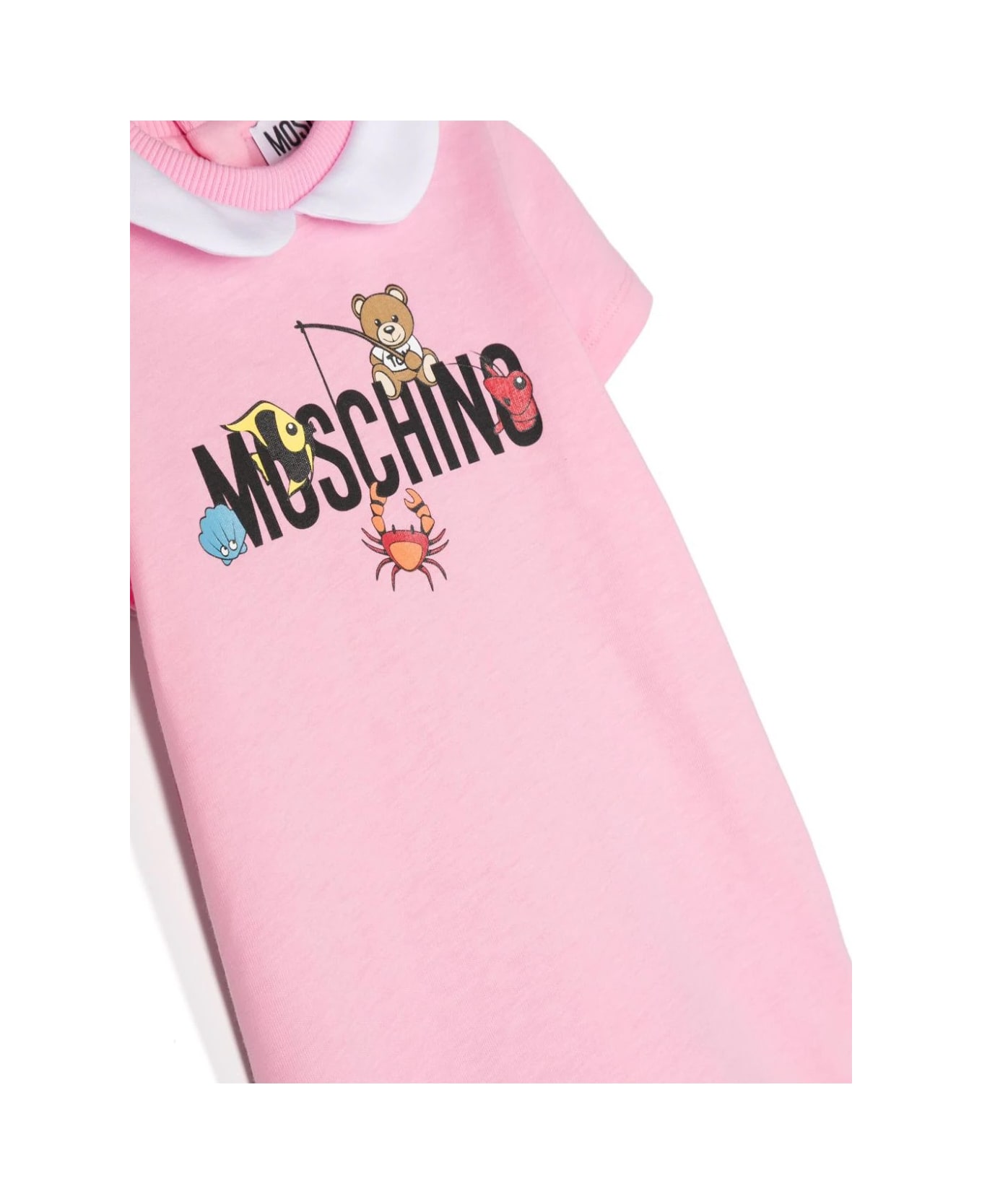 Moschino Short Pink Playsuit With Logo And Teddy Bear With Fish - Pink