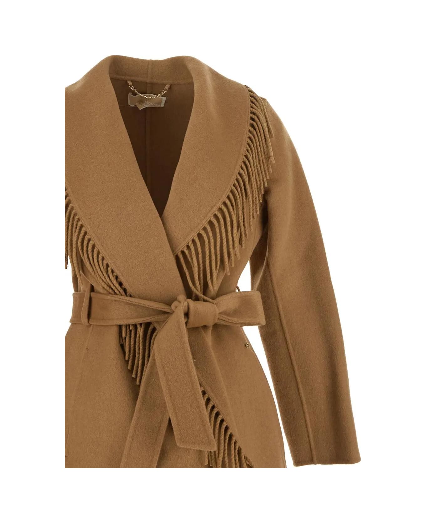 Michael Kors Collection Wool Fringed Coat - Dark Camel