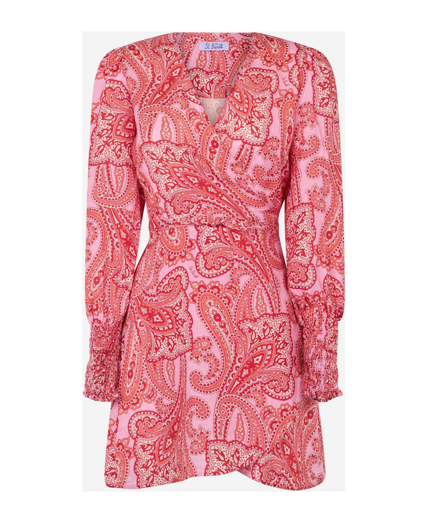 MC2 Saint Barth Linen Short Wrap Dress Brilly With Paisley Print - PINK
