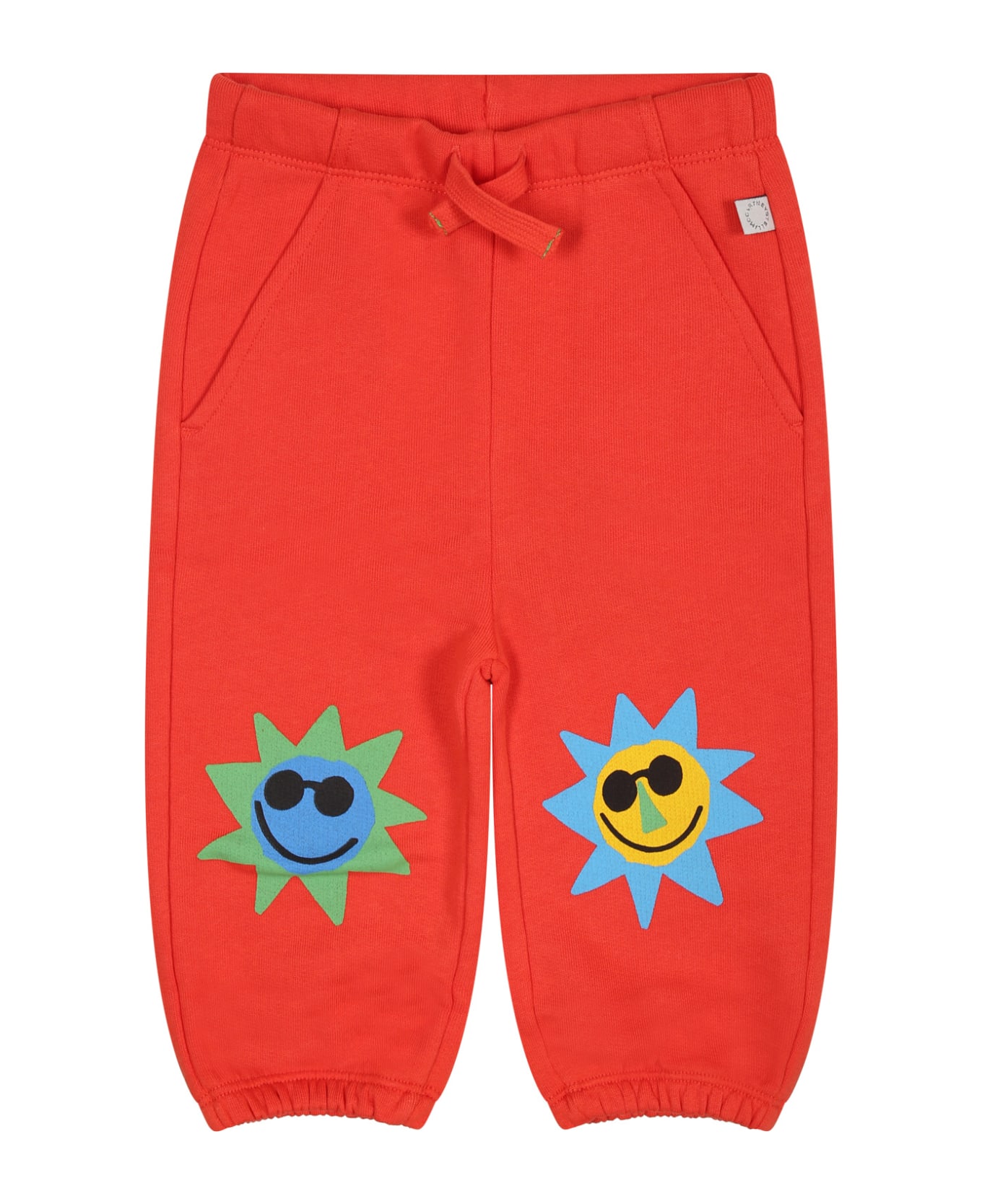 Stella McCartney Kids Red Trousers For Baby Boy With Sun Print - Red